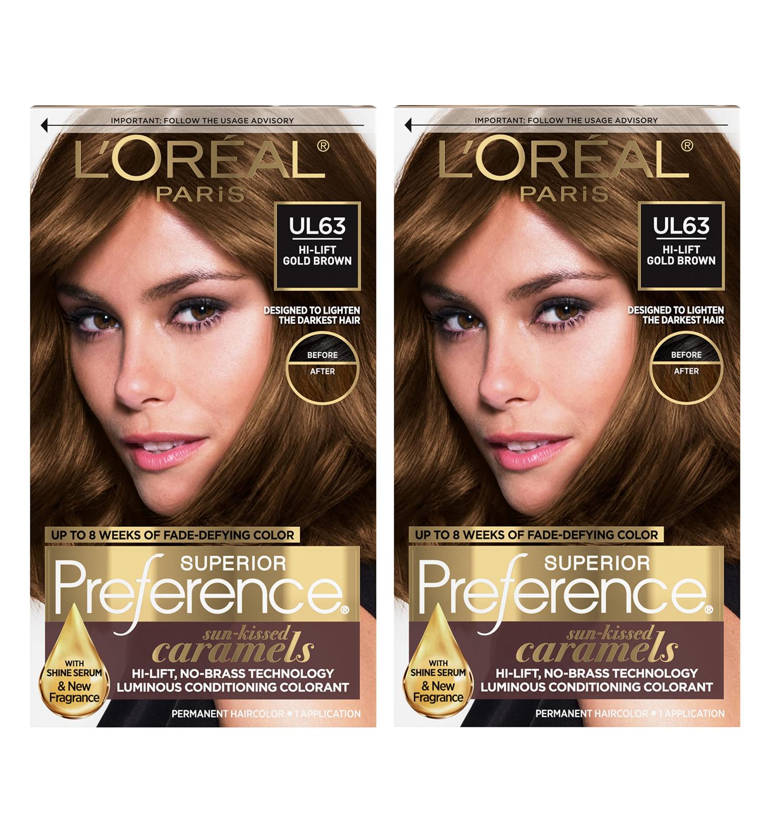L'Oreal Paris Superior Preference Fade-Defying + Shine Hair Color Pack of 2 - U163 Hi-Lift Golden Brown | Hair Dye Blacks & Browns UL63 - 2 Count - Buy Online on GoSupps.com