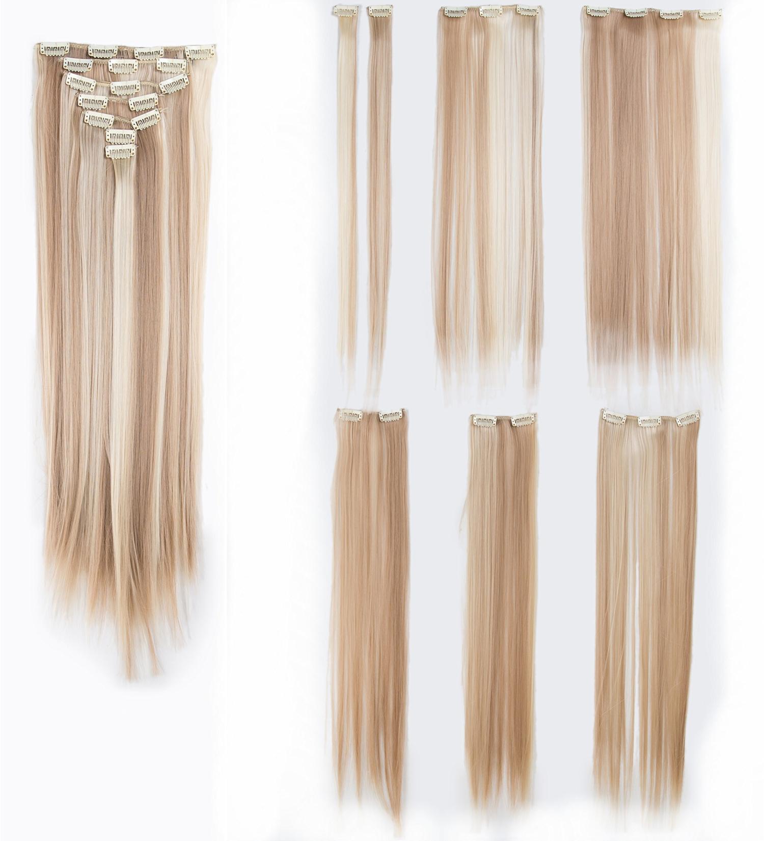 SWACC Women 22 Straight Full Head 7 Pieces Synthetic Hair Extensions - Dark Honey BlondeBleach Blonde Highlights - Buy Online on GoSupps.com