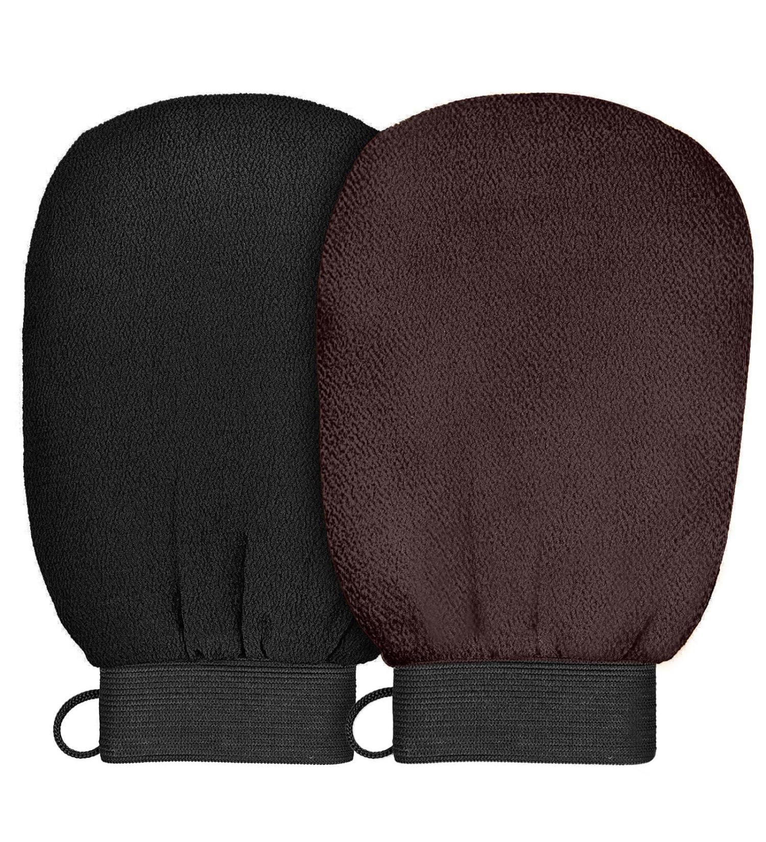 Premium Exfoliating Peeling Gloves - 2 Pack Hamam & Body Scrub Gloves in Black & Dark Brown - Buy Online on GoSupps.com