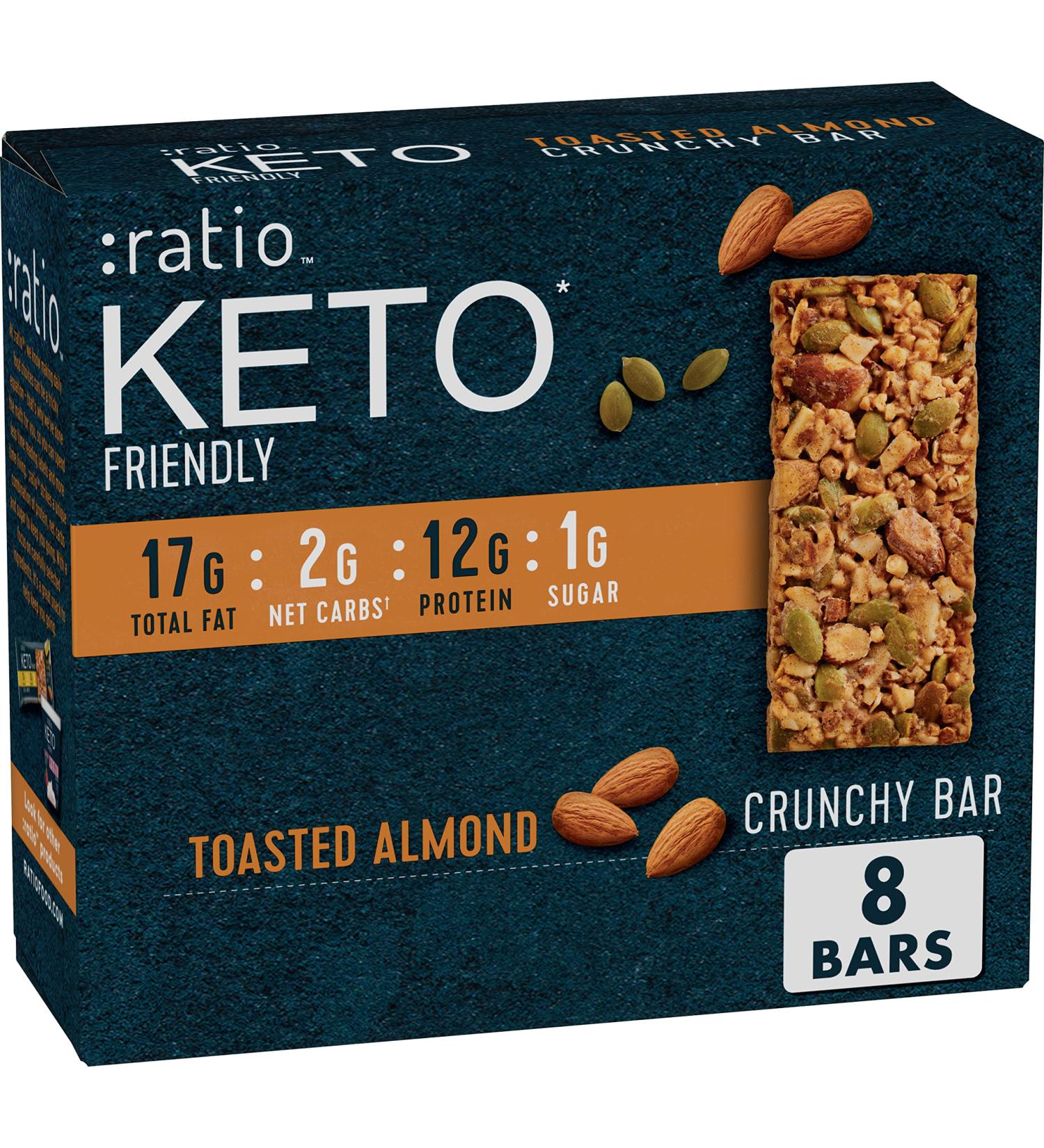 Ratio Keto Friendly Crunchy Bars - Toasted Almond - Gluten Free Snack - 8 ct Pack - Buy Online on GoSupps.com