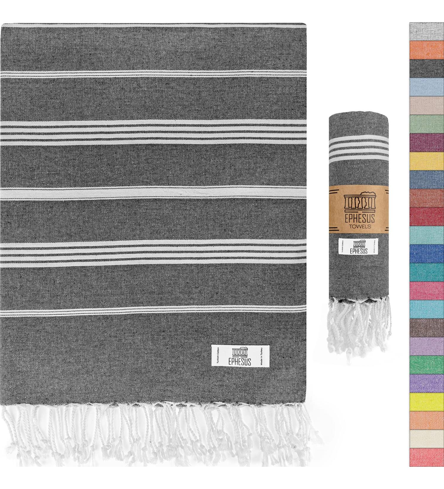 Ephesus Towels Turkish Beach Towel - 39x71 inch Oversized - Anthracite New Sultan Pack 1 - Turkish Cotton for Beach, Bath, Pool, Gym, Yoga - Lightweight & Quick Dry - Buy Online on GoSupps.com
