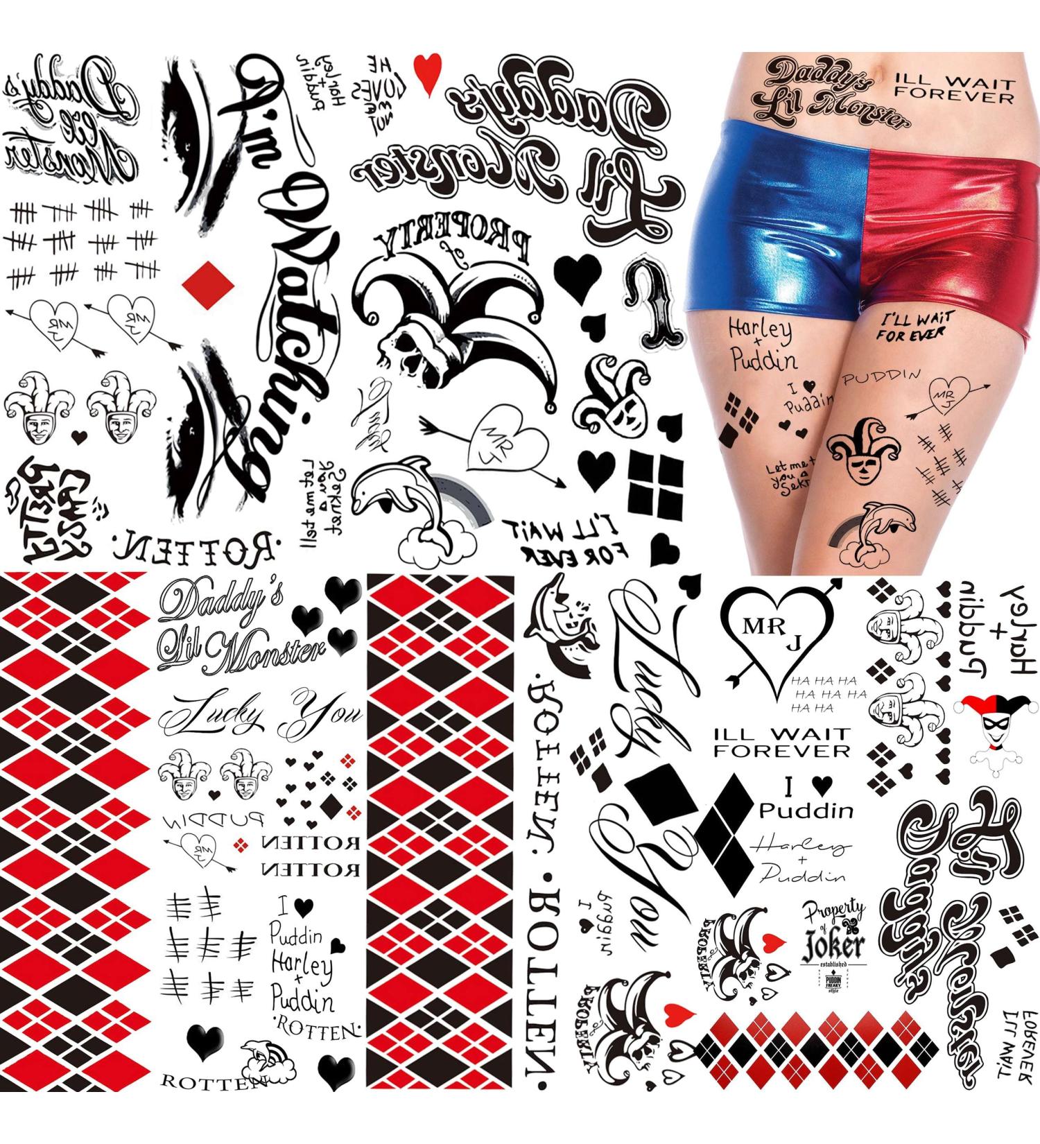 TASROI Harley Quinn Temporary Tattoo Stickers - Set of 5 Sheets for Men and Women, Suicide Squad and Birds of Prey Inspired, Perfect for Halloween and Cosplay - Buy Online on GoSupps.com
