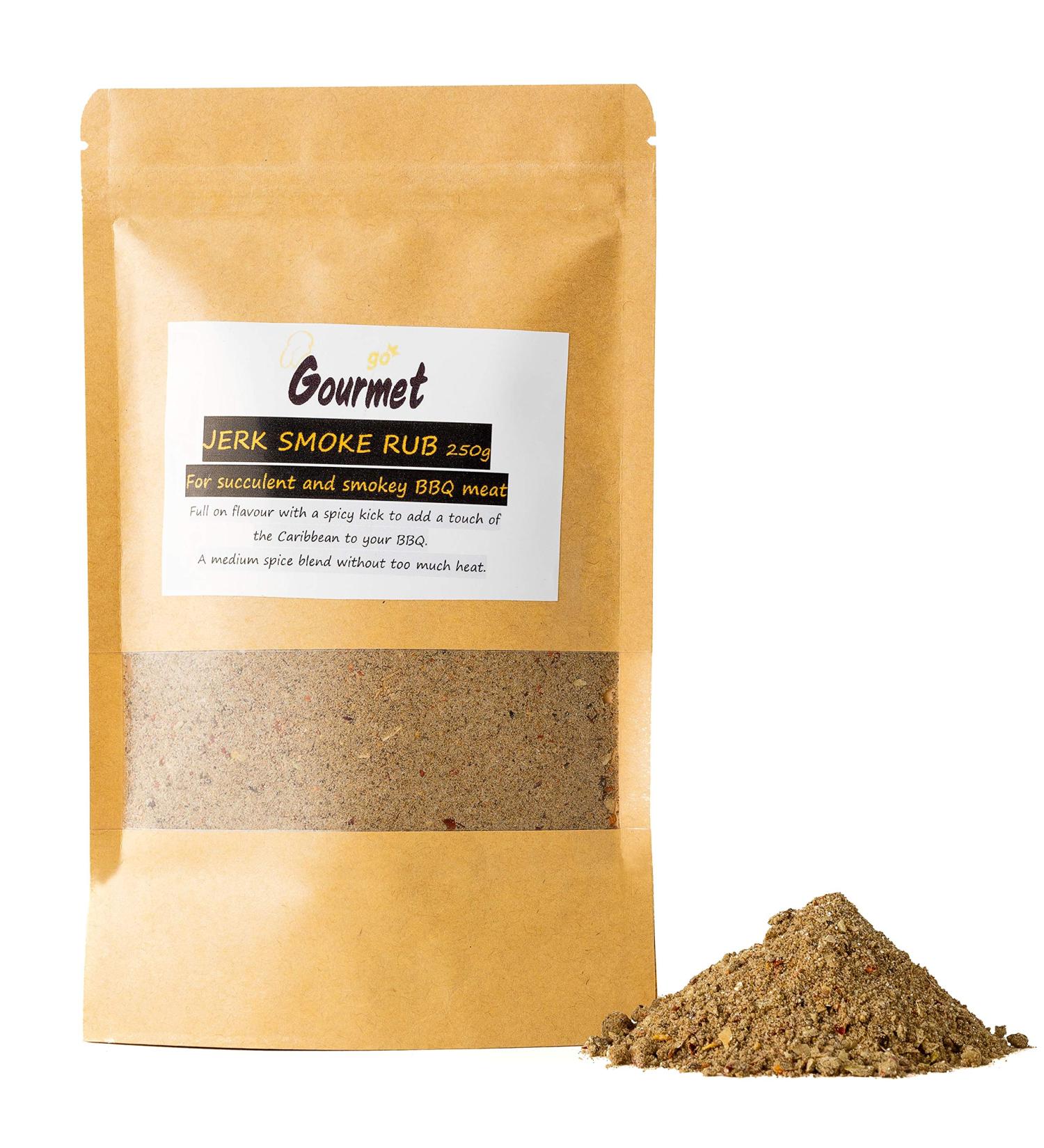 Go Gourmet Jerk BBQ Rub - Mixed Spice Jerk Seasoning Perfect for Chicken Wings and Other Meats - Medium Spicy Seasoning for Mouth-Watering Flavour & Heat Inspired by Jamaican Jerk Recipes - 250g Bag - Buy Online on GoSupps.com