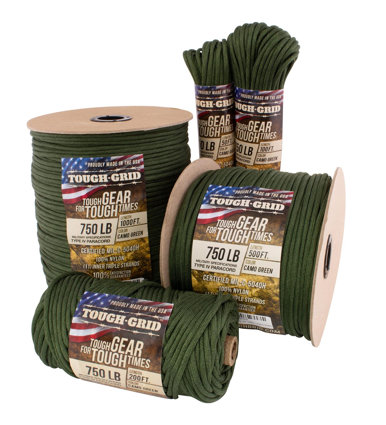 Tough-Grid 750lb Paracord - Genuine Mil Spec Type IV 750lb Paracord - US Military Approved - Camo Green 50ft - Buy Online on GoSupps.com