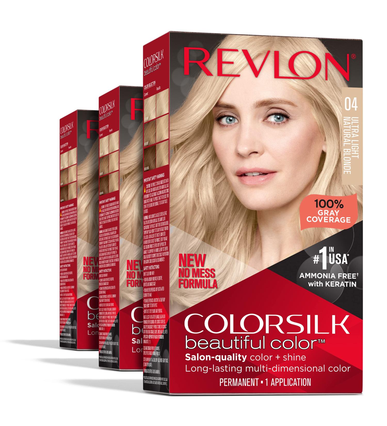 Revlon Colorsilk Permanent Blonde Hair Dye 100% Gray Coverage, Ammonia-Free with Keratin - Pack of 3 Ultra Light Natural Blonde - Buy Online on GoSupps.com