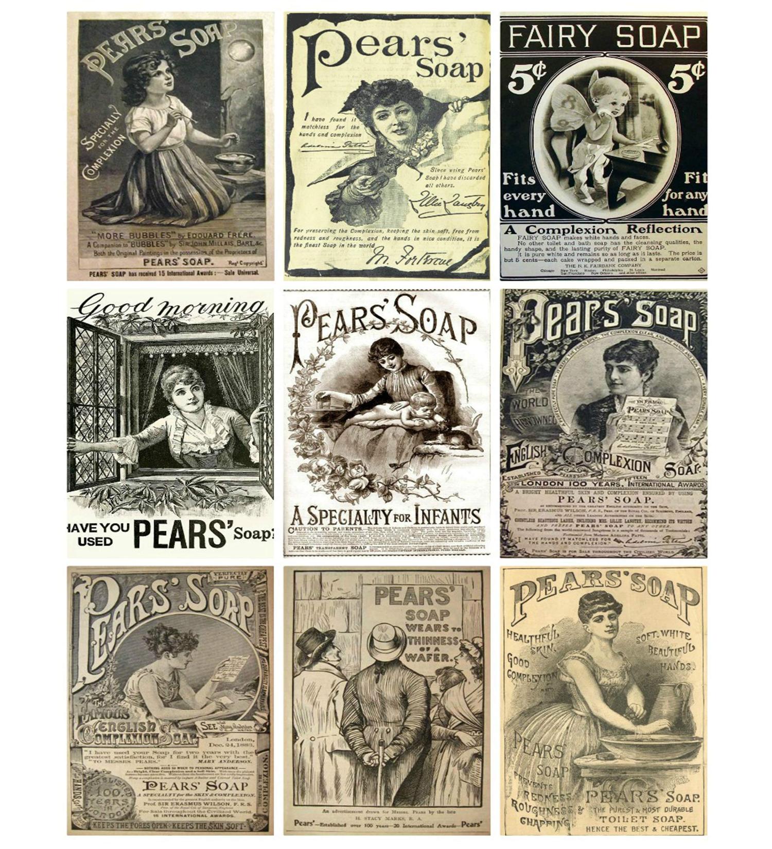 Vintage Pear's Soap Ads Collage Sheet #101 for Scrapbooking, ATC Cards, Altered Art Scrapbooking, Decoupage, Labels, Gift Tags