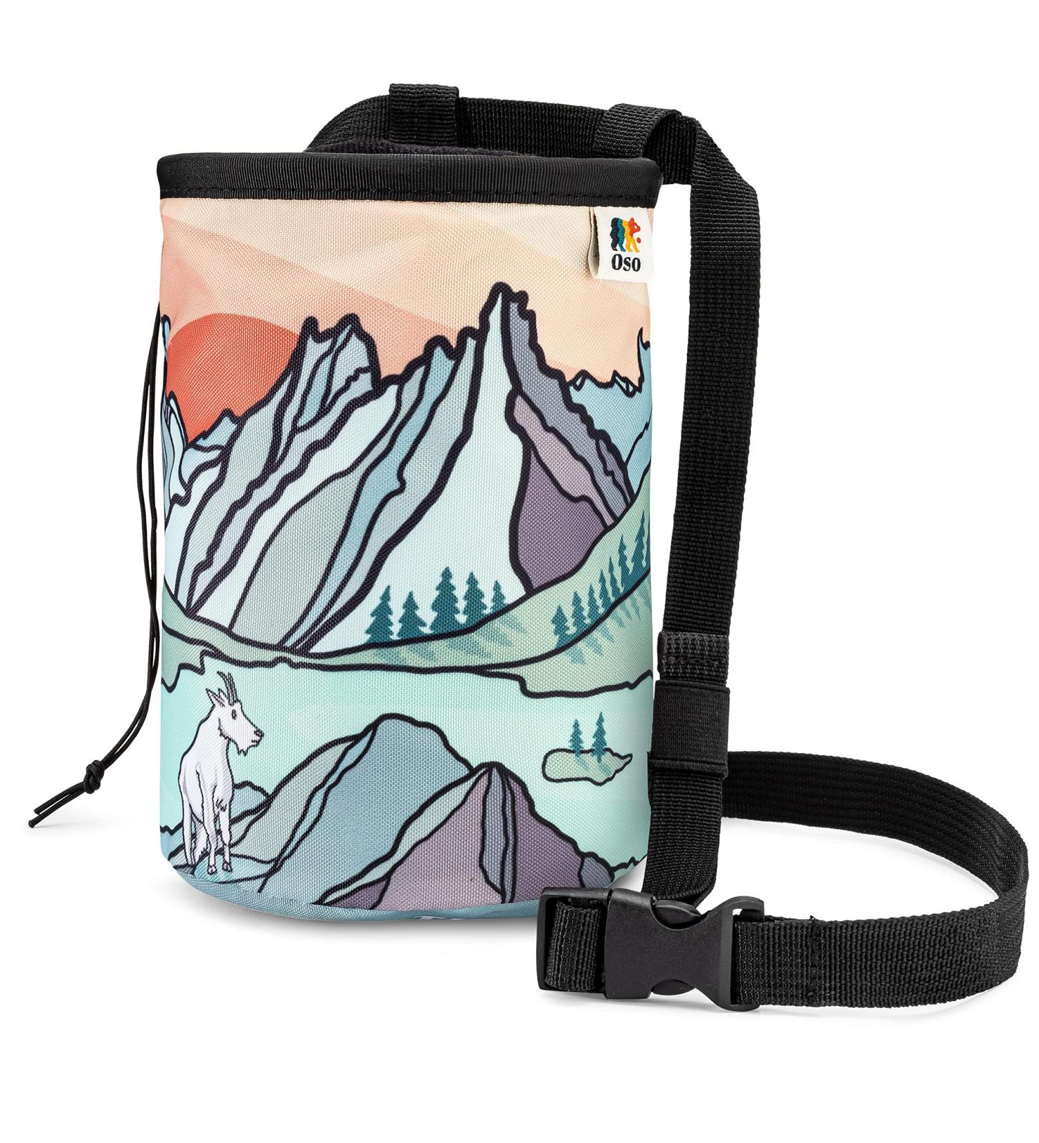 OSO Supply Climbing Chalk Bag - Drawstring Closure, Adjustable Waist Belt for Adults and Kids | Best for Indoor/Outdoor Training, Rock Climbing, Bouldering, Weightlifting - North Cascades - Buy Online on GoSupps.com