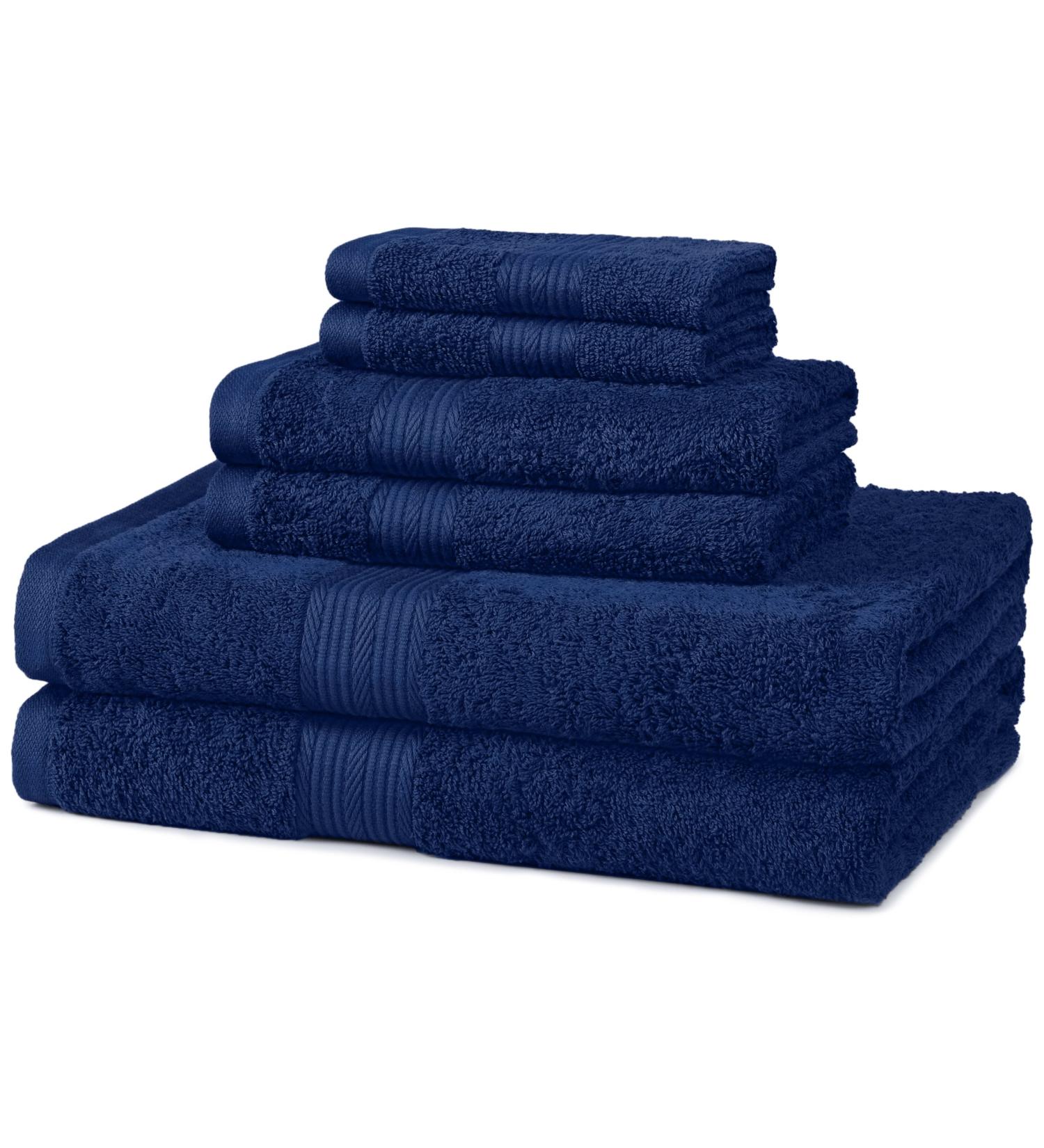 Amazon Basics 6-Piece Fade Resistant Cotton Towel Set - Navy Blue - Buy Online on GoSupps.com