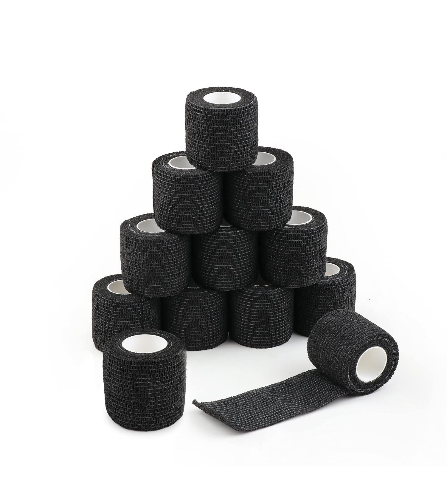 12 Pack 2 x 5 Yards Black Self Adhesive Bandage Wrap for Sports First Aid - Breathable, Cohesive, Elastic Bandage for Wrist and Ankle - Buy Online on GoSupps.com