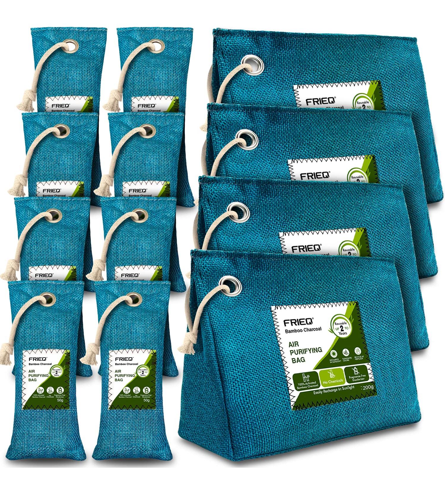 FriEQ 12-Pack Bamboo Charcoal Air Purifying Bags | Odor Absorber for Car, Home, Closet | Lasts 365+ Days | 4x200g 8x50g | Blue-Green - Buy Online on GoSupps.com
