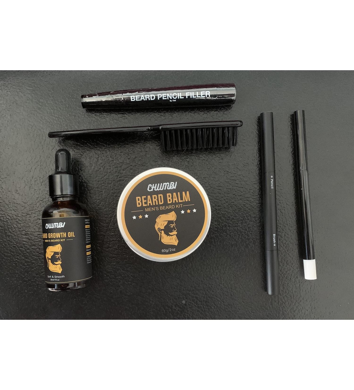 Beard Grooming Kit - Beard Care Kit with Beard Brush Waterproof Beard Filler Pen Beard Outline White Pencil Beard Growth Oil & Beard Balm