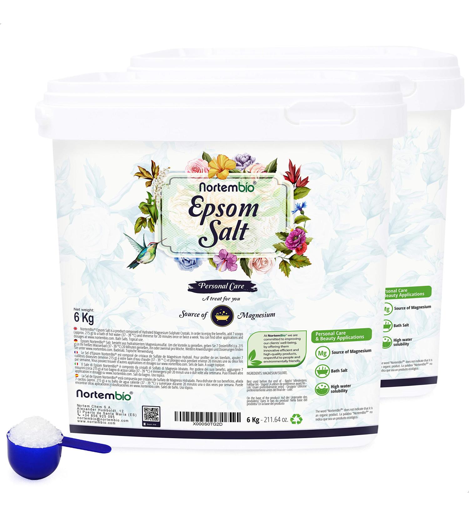 Nortembio Epsom Salt 2x6 kg - 100% Pure Magnesium Bathing Salt for Muscle Relaxation & Sleep - Includes E-Book - Buy Online on GoSupps.com