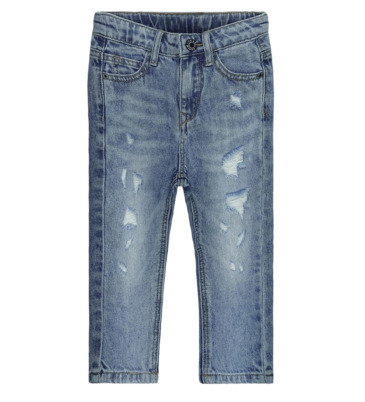 KIDSCOOL SPACE Baby Boys Jeans | Elastic Band | Straight Fit Ripped Denim Pants | Blue | 12-18 Months - Buy Online on GoSupps.com