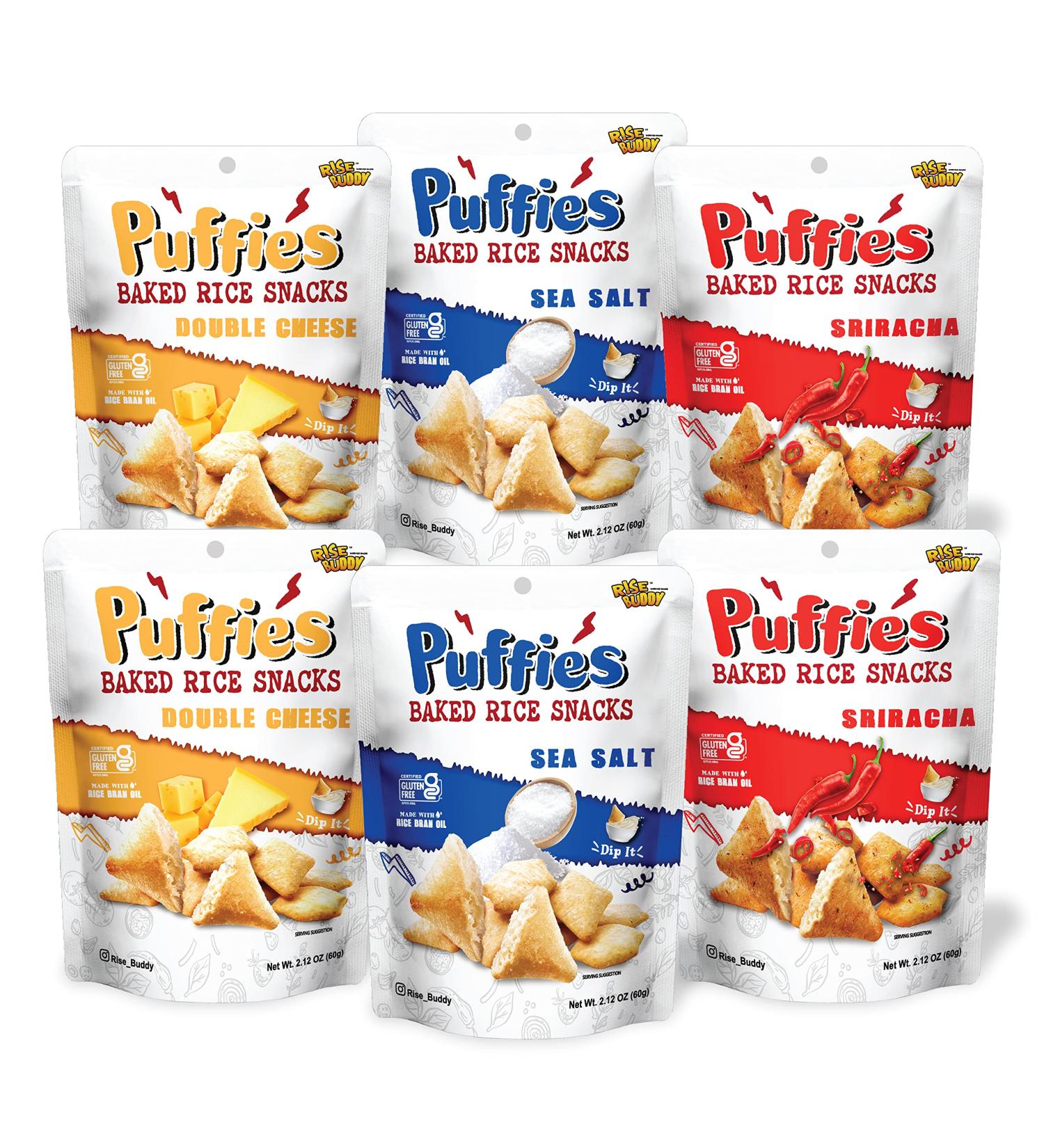 Rise Buddy Puffies - Plant-based Baked Gluten-free Snacks, 6 Packs x 2.12 oz - Variety Pack - Buy Online on GoSupps.com