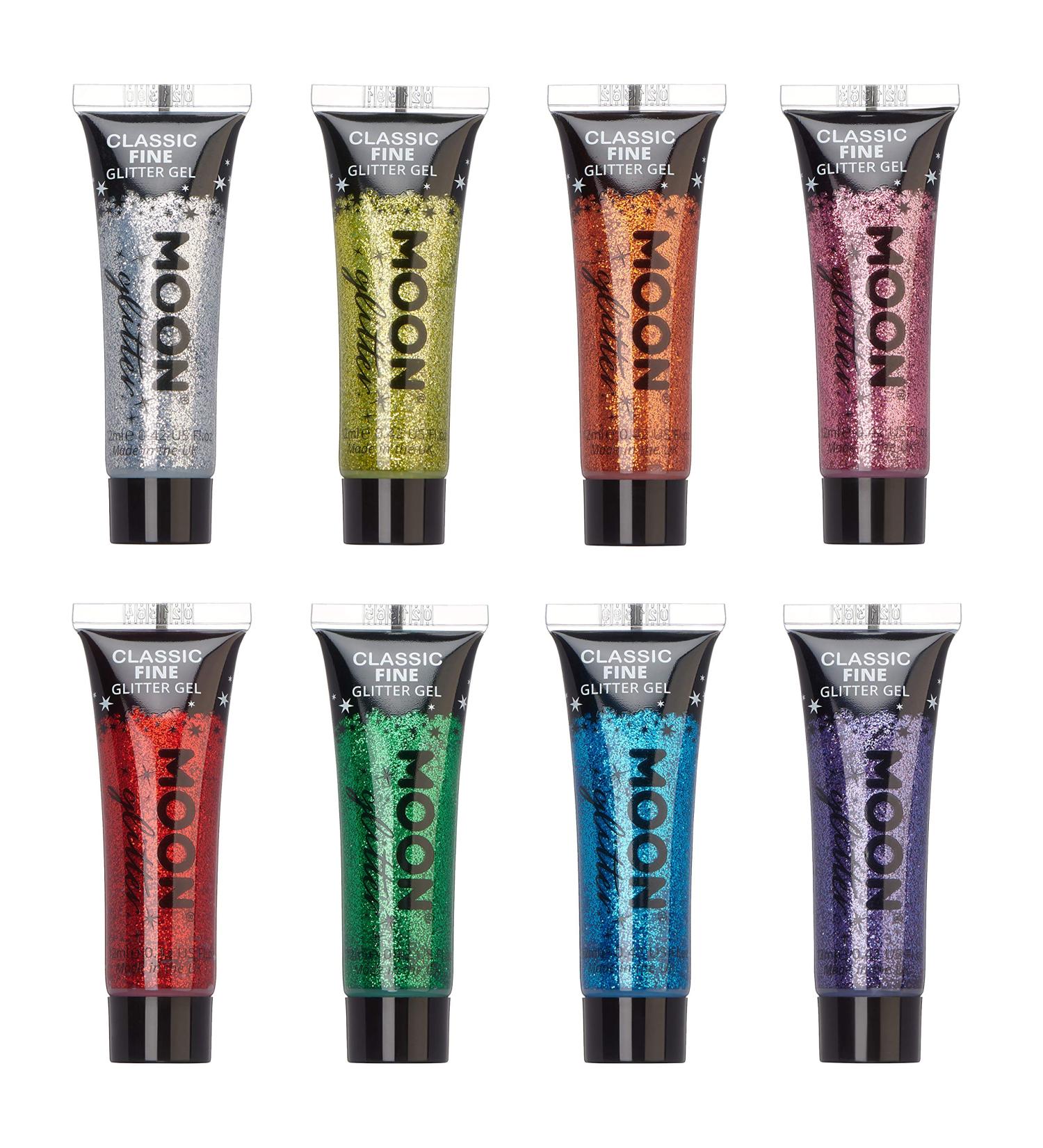 Moon Glitter Gel Set - 8 Vibrant 12ml Fine Glitter Colors for Face Painting - International Shipping Available - Buy Online on GoSupps.com