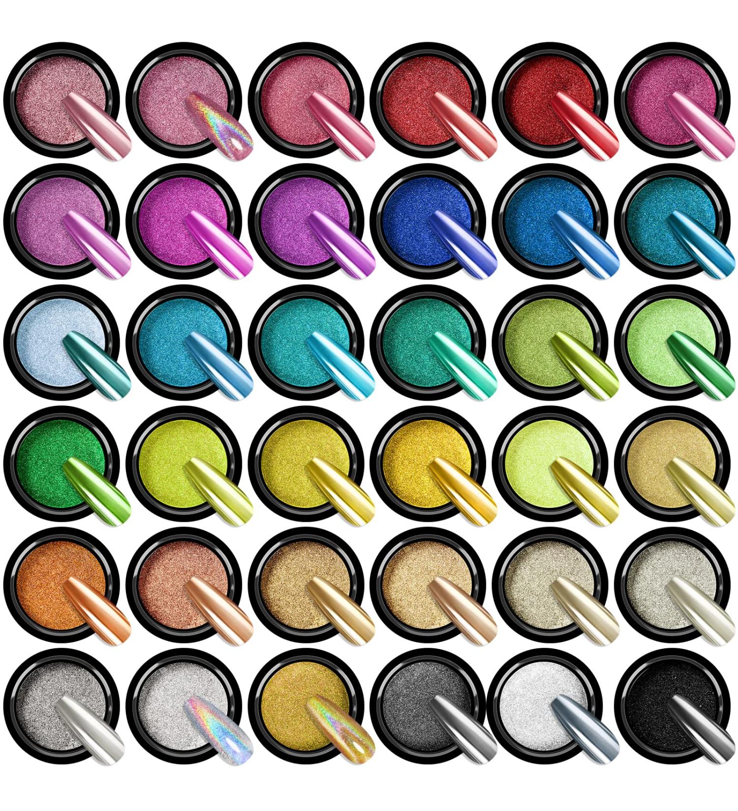 Saviland 36 Colors Chrome Nail Powder Set for Metallic Mirror Effect - Nail Art Glitter Manicure Decoration Kit for Salon and DIY - Buy Online on GoSupps.com