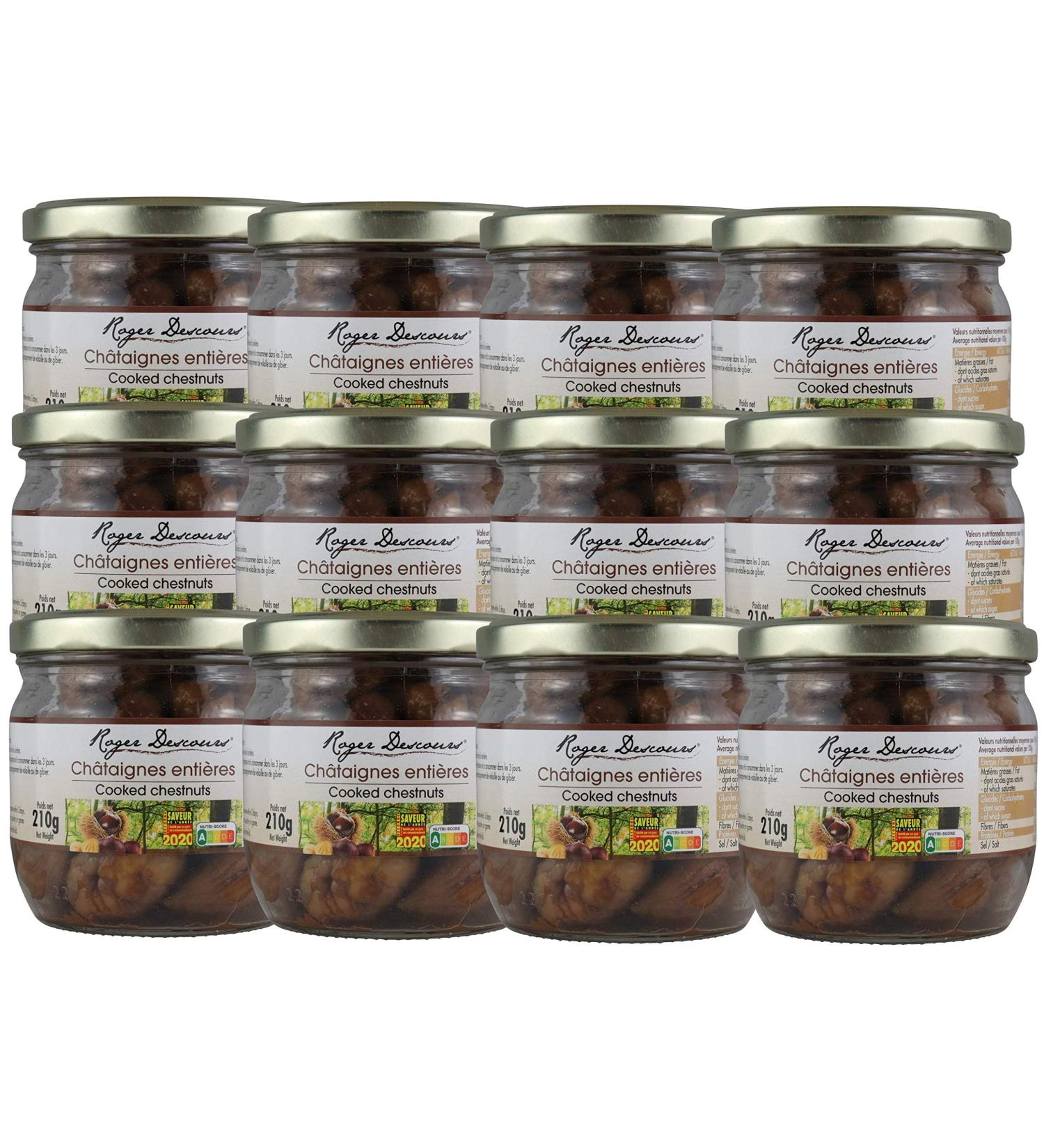 Pack of 12 cooked chestnuts - sweet chestnuts 12 x 210 grams in a glass jar peeled 210 g (pack of 12)