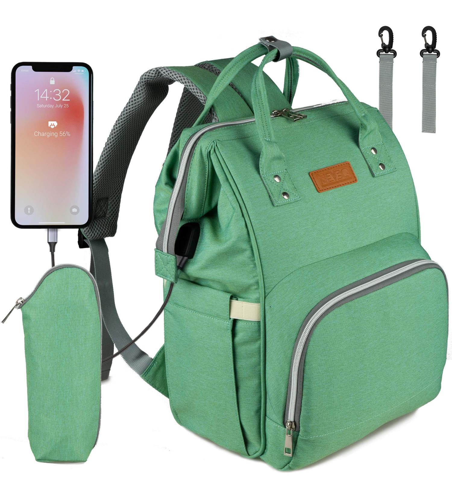 NEVEQ Babilation Wicking Pack: Large Capacity Multi-Compartment Travel Backpack for Diapers - Waterproof Portable with Fan & Baby Flasher - Light Green - Buy Online on GoSupps.com