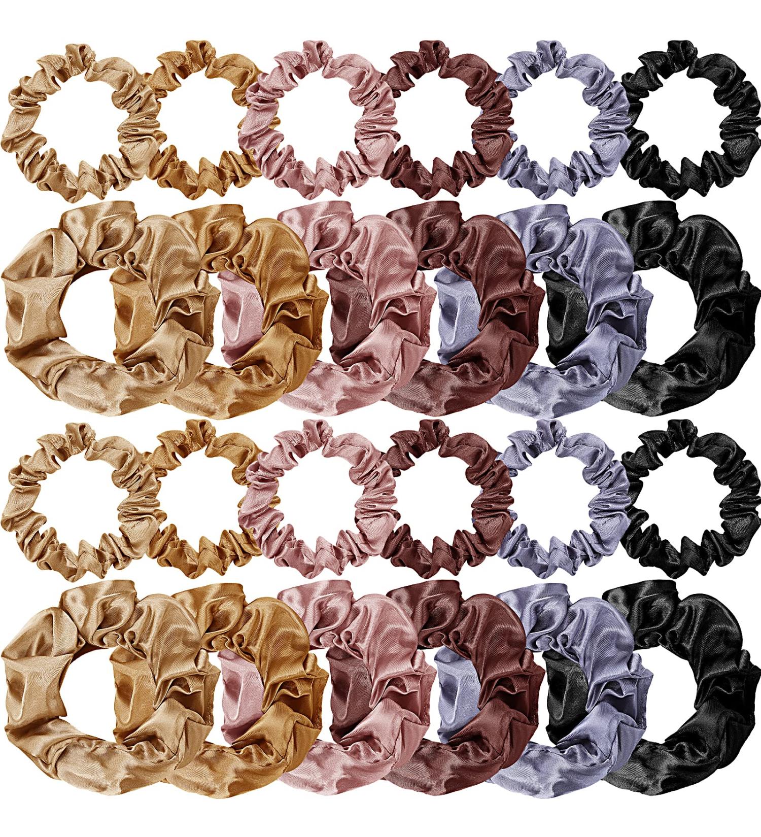 24 Pieces Silk Hair Scrunchies for Women Solid Elastic Bands Ponytail Holder Soft Satin Hair Ties Set Curly Thick Thin Hair Hair Accessories - Buy Online on GoSupps.com