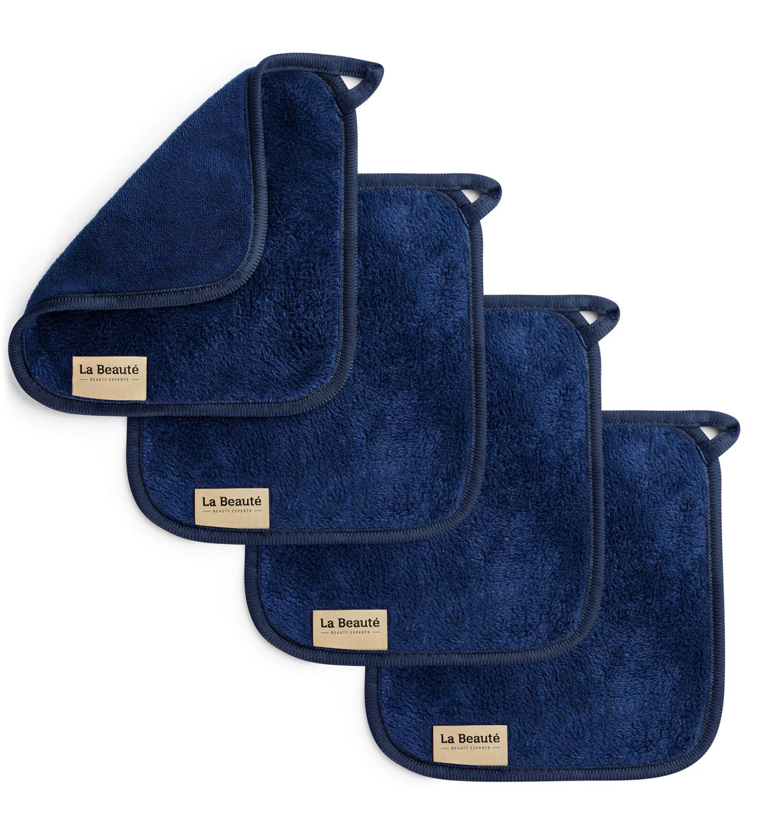 Lab aut Microfiber Makeup Towels - 4 Pack (21x21 cm) Washable & Reusable Facial Cleaning Pads - Dark Blue Makeup Remover - Buy Online on GoSupps.com
