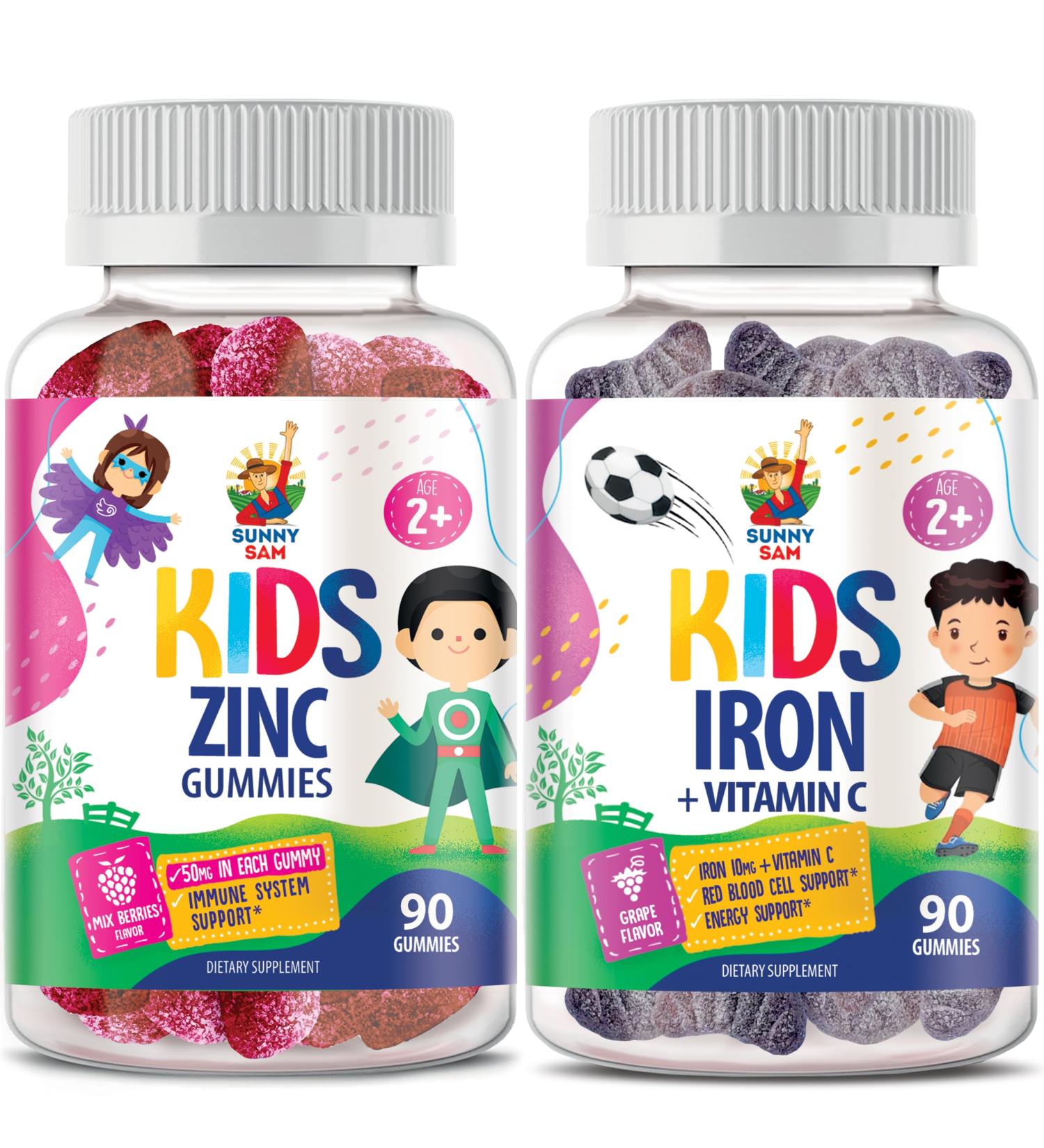 Iron Gummies for Kids & Zinc Gummies for Kids. Iron Vitamins with Vitamin C. Zinc Chewable Gummy for Immune Support - Powerful Natural Antioxidant Non-GMO Supplement for Children Men Woman Adults - Buy Online on GoSupps.com