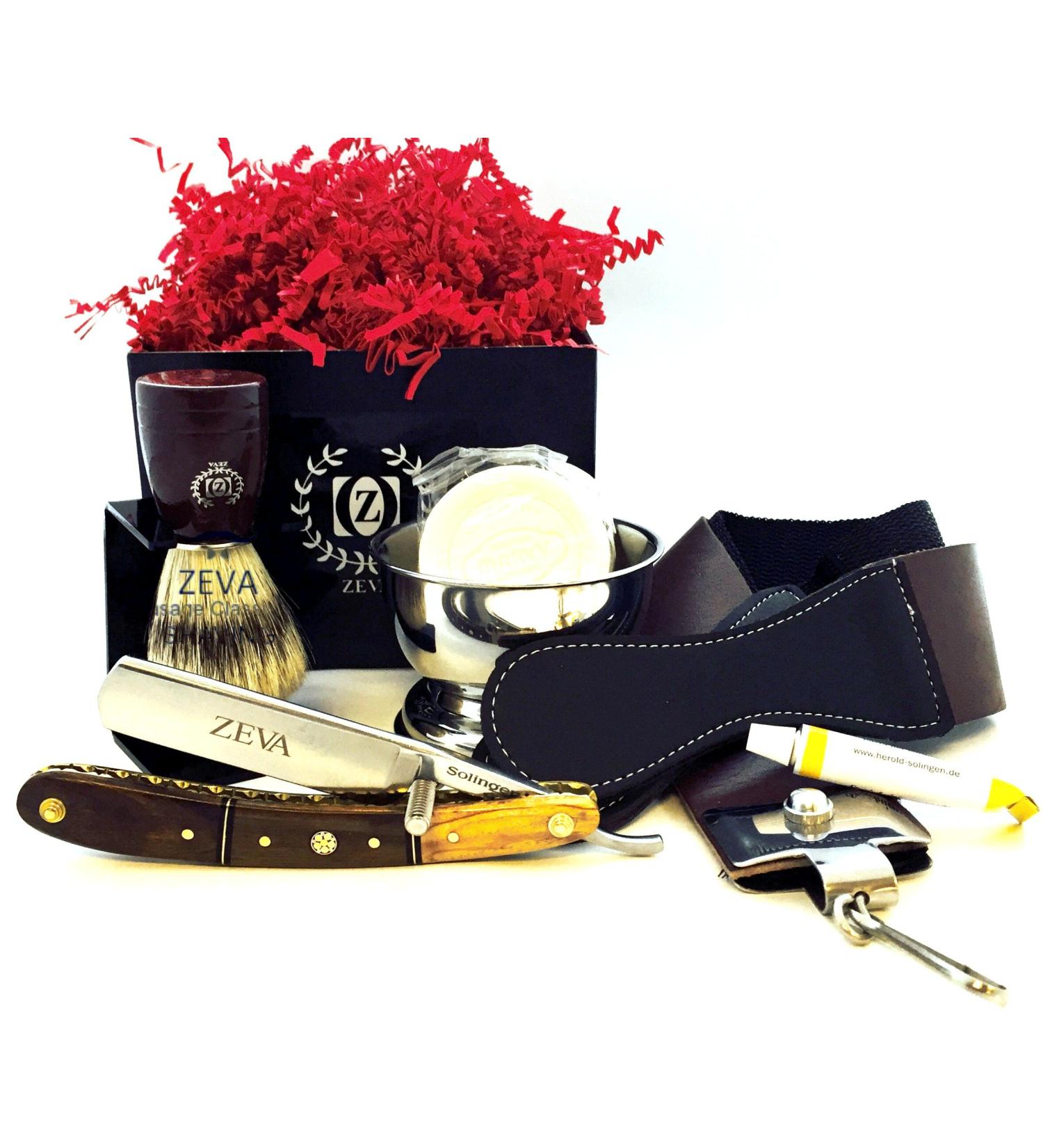 ZEVA Men's Wooden Straight Razor Shaving Set Kit | Gift Box | Wet Shave Razor Brush & Mug - Premium Quality - Buy Online on GoSupps.com