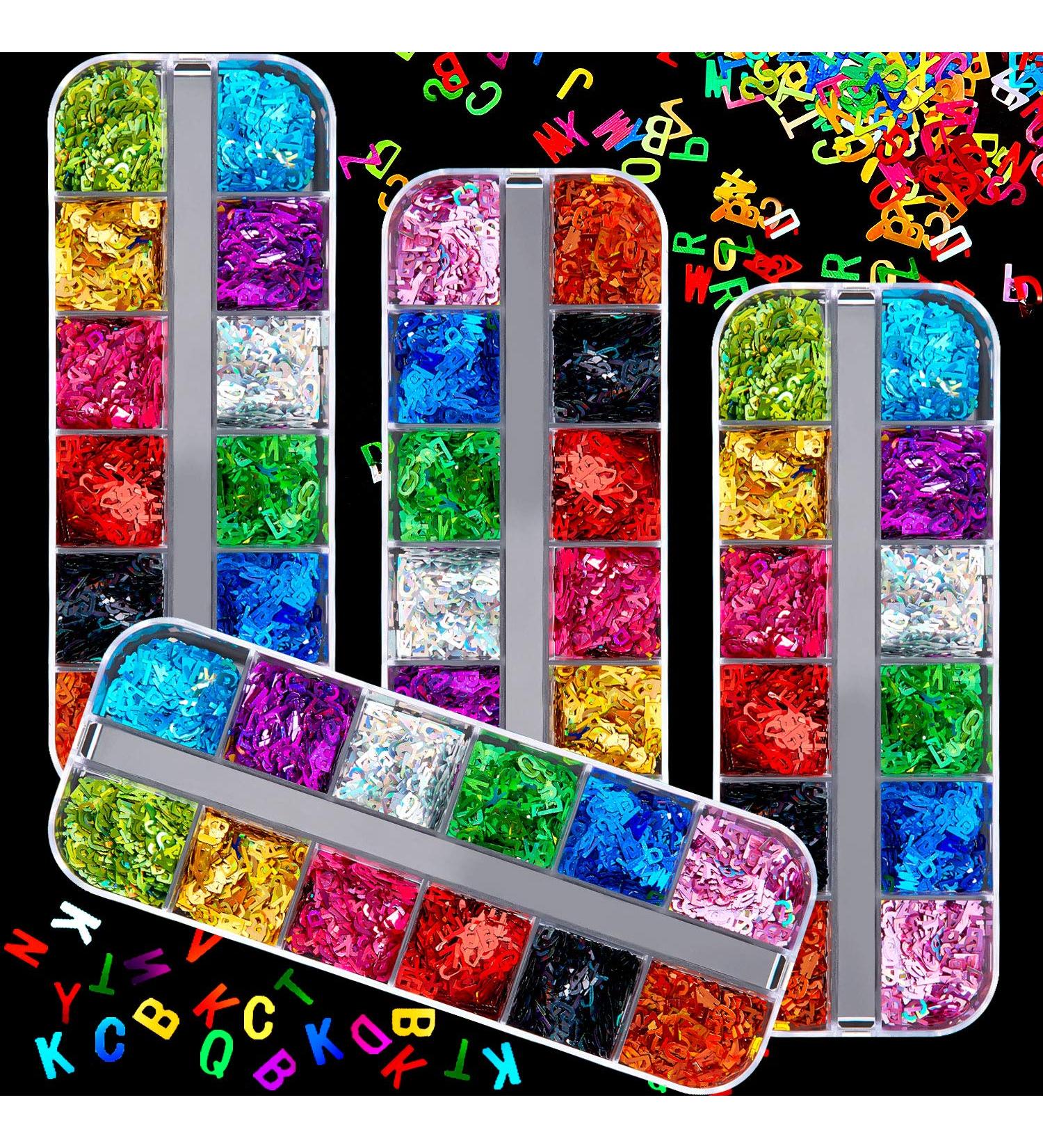 48 Boxes Holographic Letter Nail Sequins Stickers | 3D Glitter Flakes & Laser Confetti for Stunning Nail Art | Perfect for Nail Salon & DIY Designs - Buy Online on GoSupps.com