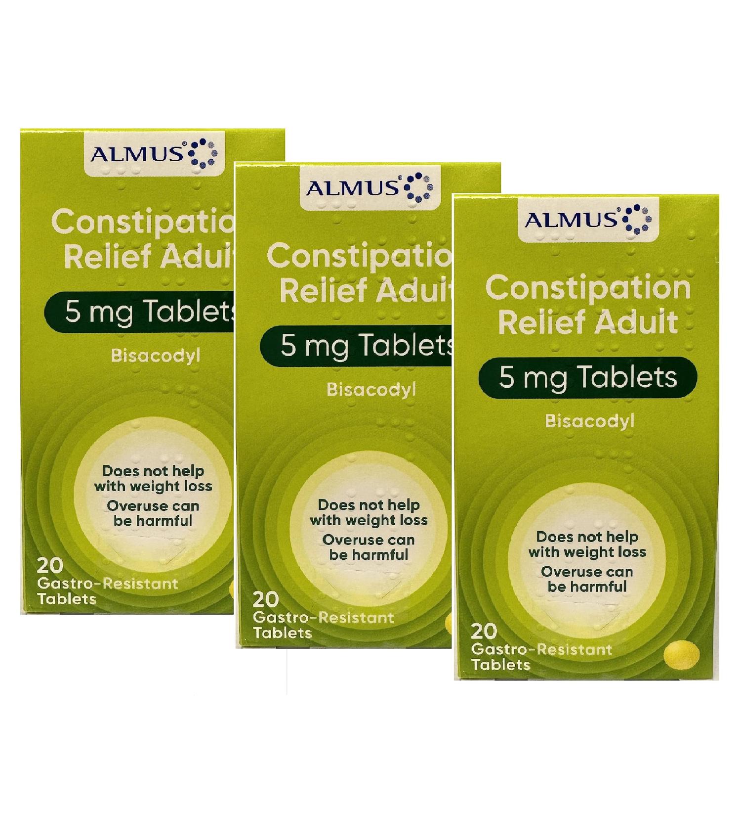 Almus Constipation Relief 5mg Bisacodyl Gastro-Resistant Tablets - Pack of 60 Tablets - Buy Online on GoSupps.com