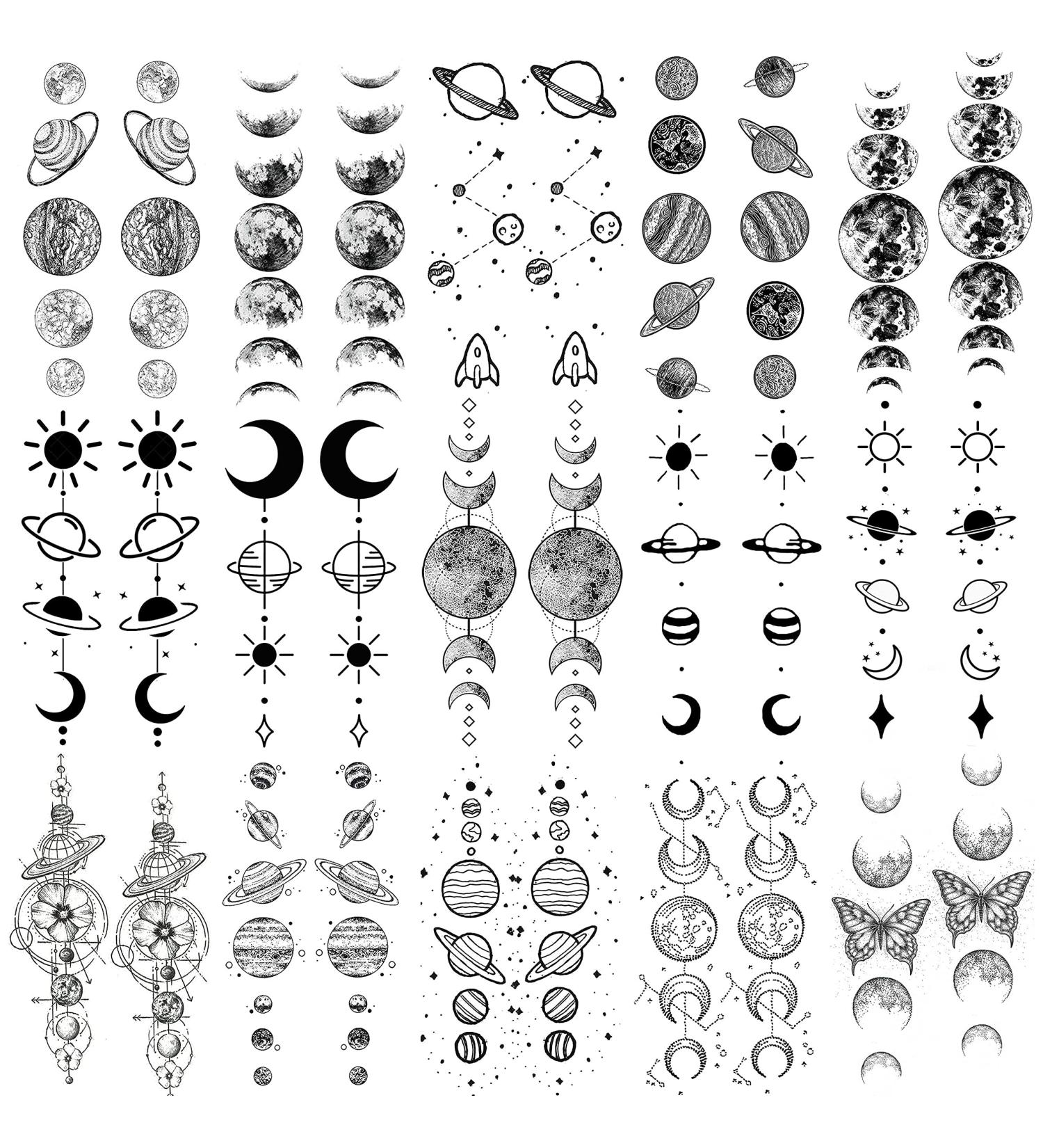 Realistic Space Planets Chain Temporary Tattoos - Shegazzi 15 Sheets for Men, Women, and Kids | Solar System Moon Sun Star Fake Tattoo Sticker - Buy Online on GoSupps.com