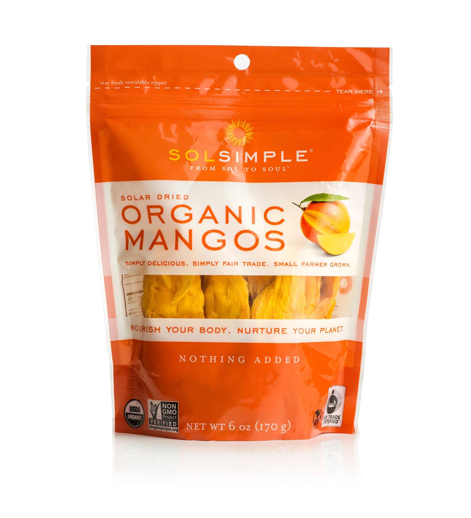 Sol Simple Solar Dried Mango Snack - USDA Organic, Non-GMO, Vegan & Kosher - Gluten & Preservative Free - Ethically Sourced from Nicaraguan Farmers - 6oz (Pack of 2) - Buy Online on GoSupps.com