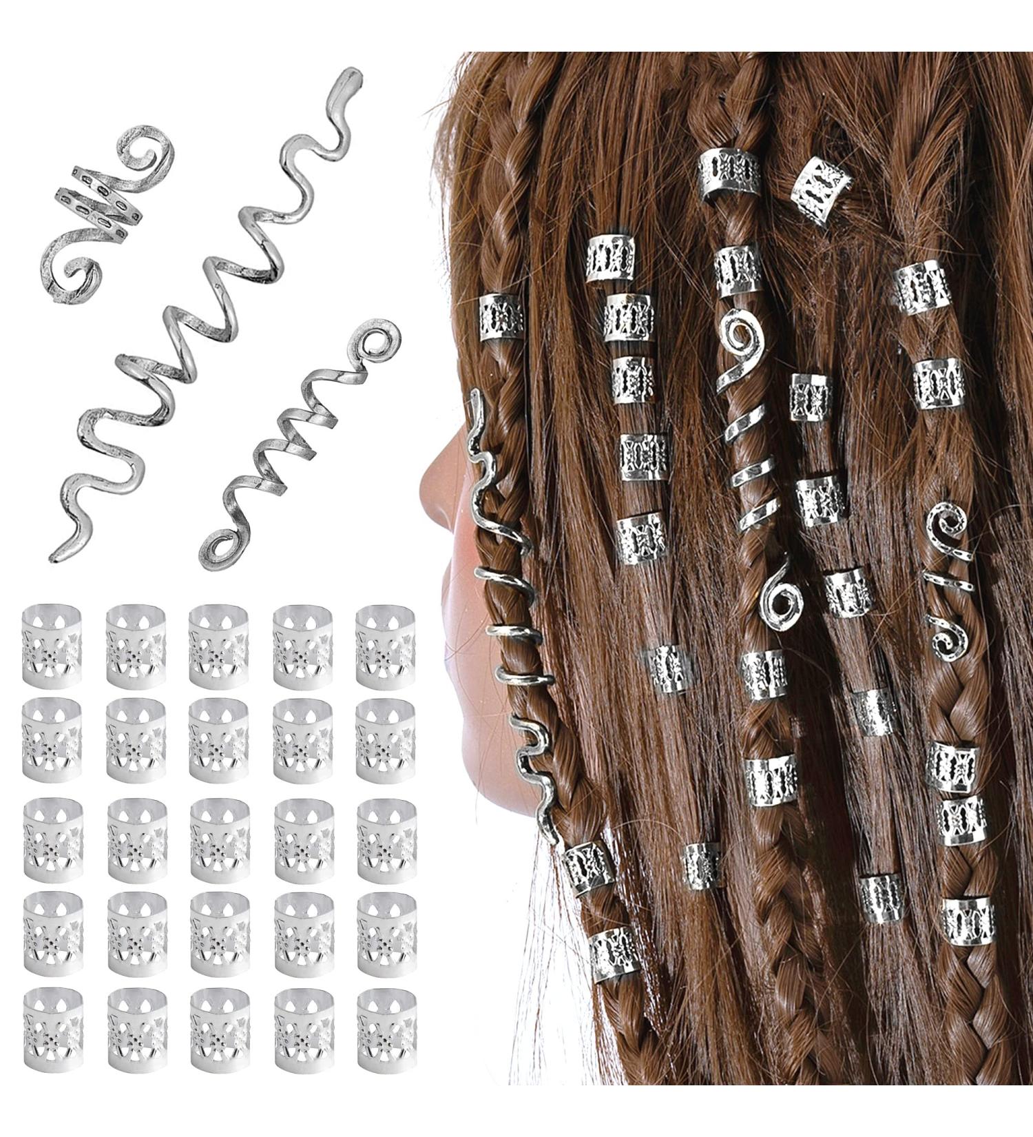 XCSJ 28-Piece Dreadlocks Jewelry Set | Adjustable Metal Cuffs & Pearls Hair Clips | Unique Accessories for Men & Women | Silver Dreadlocks Decoration - Buy Online on GoSupps.com