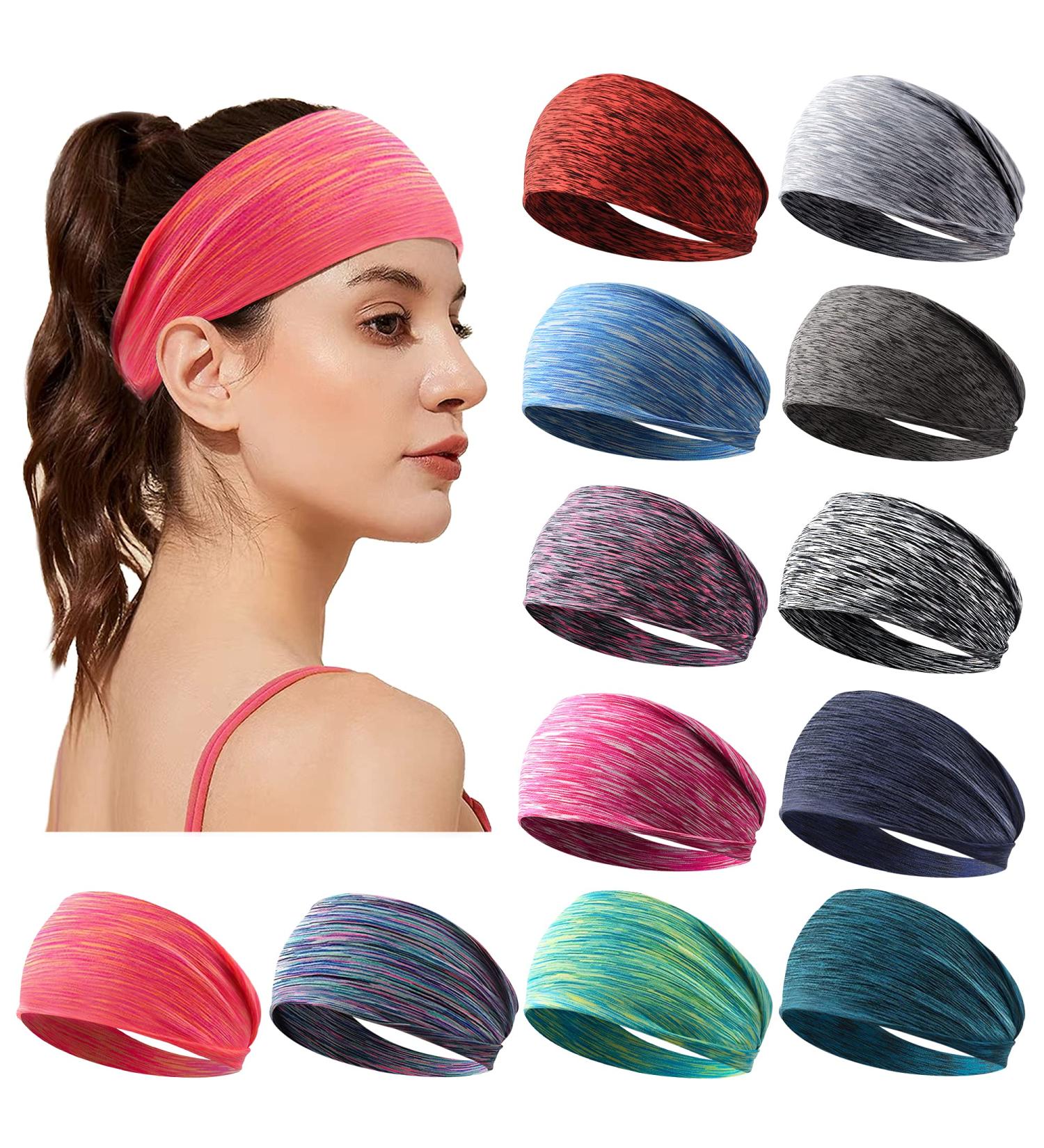 Women's Non Slip Workout Headbands - Pack of 12 Multicolor Sweatbands for Yoga, Travel, Fitness - Elastic Moisture Wicking Hairbands for Girls - Buy Online on GoSupps.com