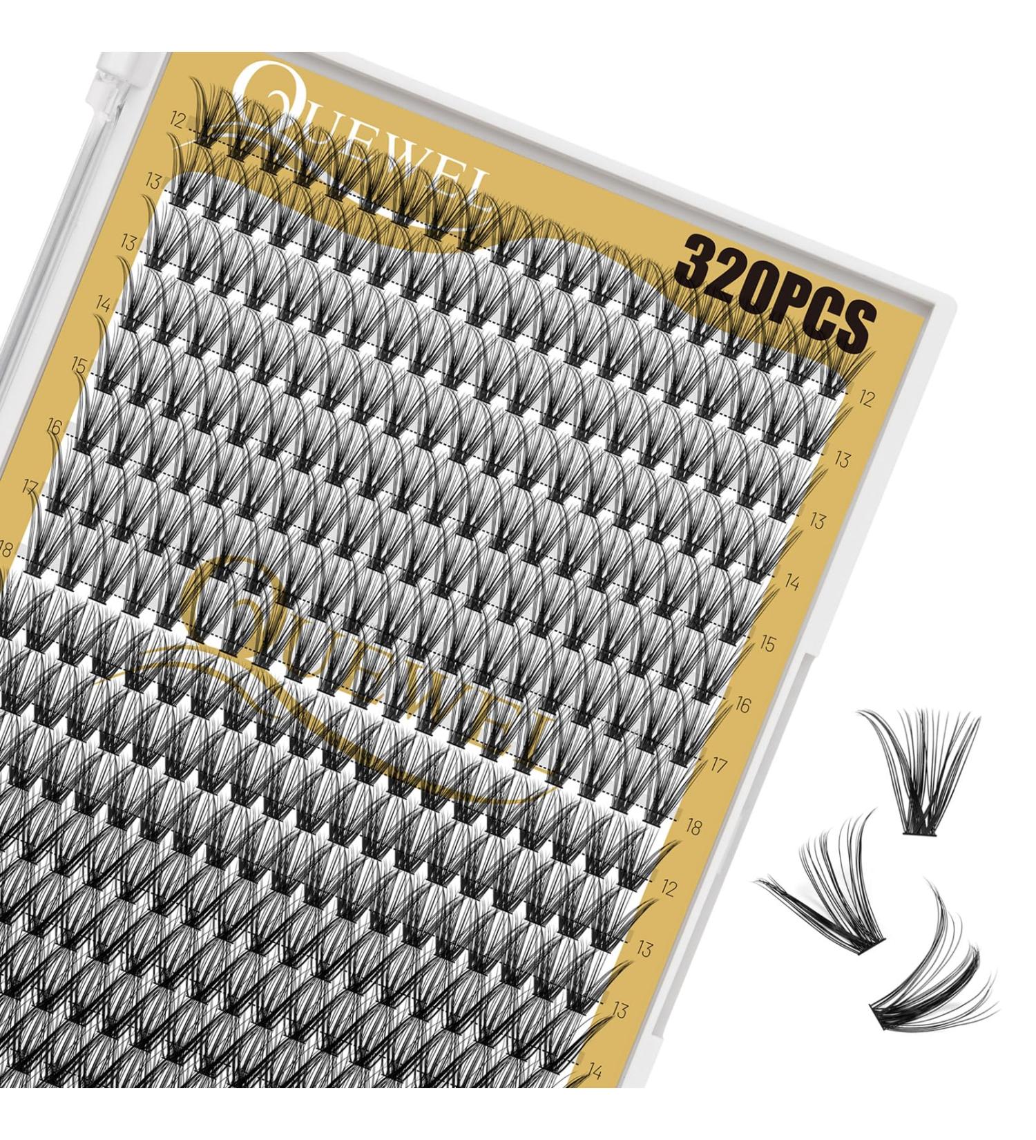 QUEWEL Individual Cluster Lashes - 320 Pcs 0.07D Curl DIY Eyelash Extensions Mix 12-18mm - Buy Online on GoSupps.com