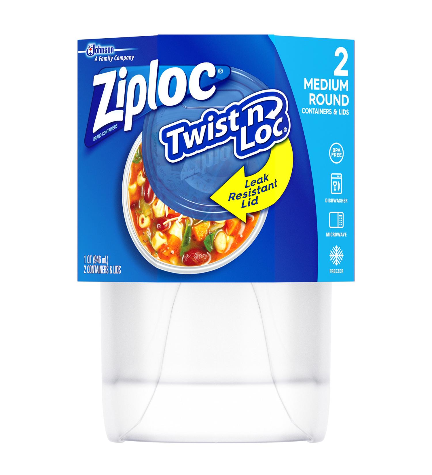 Ziploc Twist 'n Loc Medium Round Containers - Pack of 2 | Food & Travel Storage | Dishwasher Safe - Buy Online on GoSupps.com