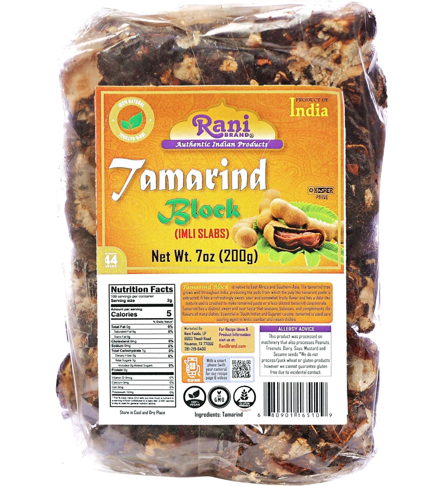 Rani Tamarind Block 7oz (200g) - All Natural, Vegan, Gluten Friendly, NON-GMO, Kosher | Indian Origin Tamarind Slab - Buy Online on GoSupps.com