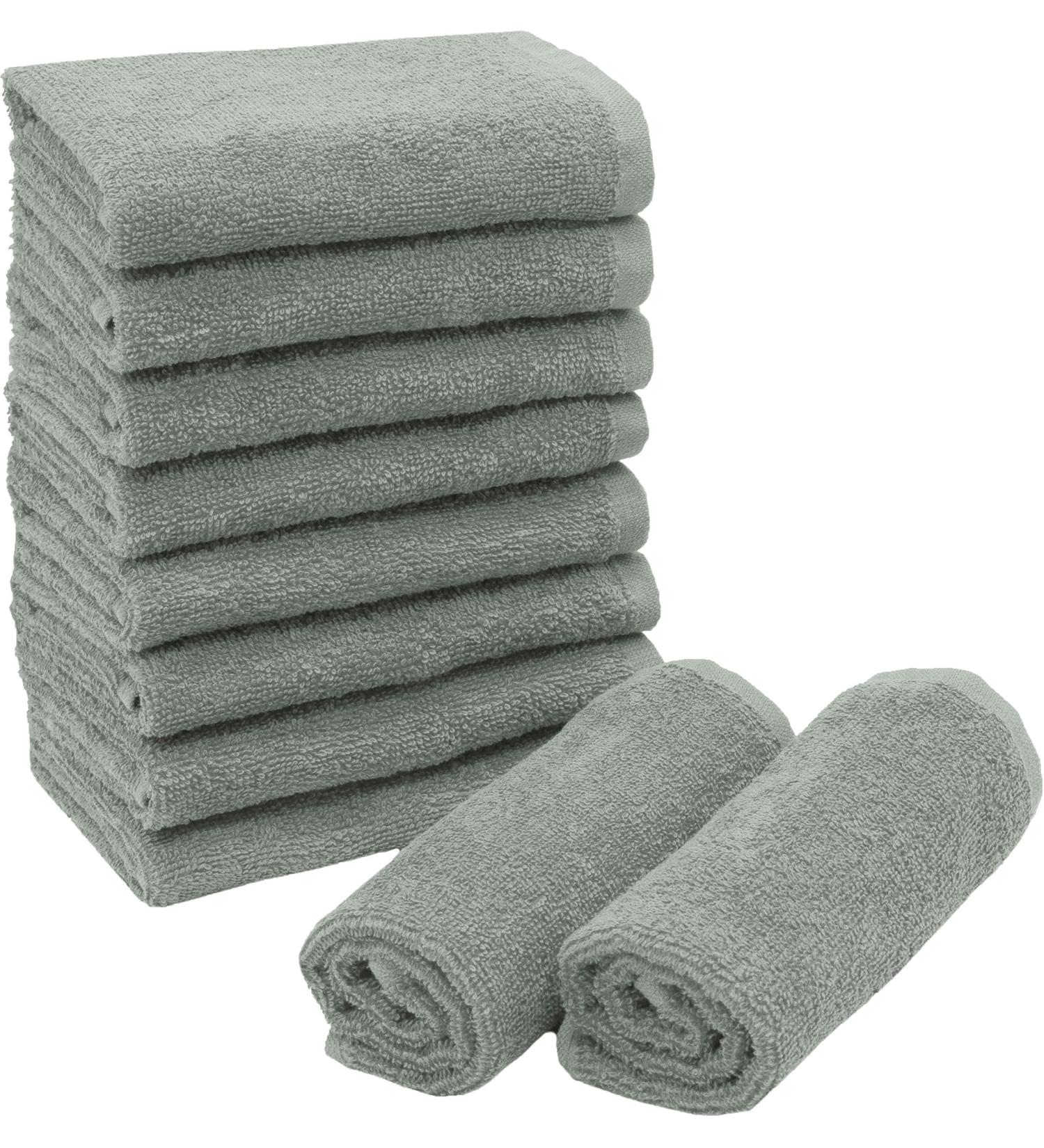 Zollner 10-Set Soft Cotton Washcloths | 30x30 cm Light Gray Hotel Quality with Suction Hanger | Washable Up to 60 C - Buy Online on GoSupps.com