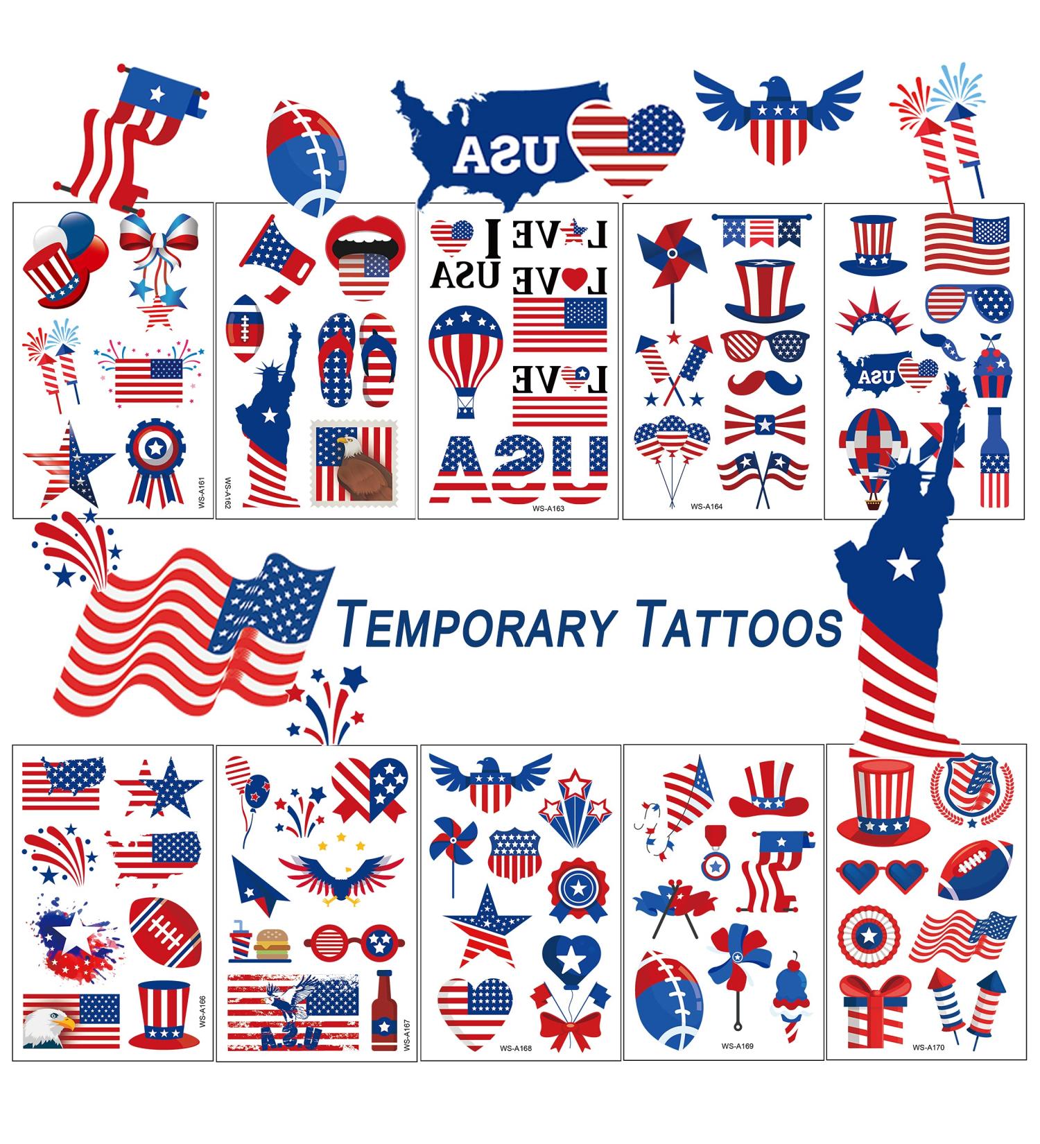 TopFunny Temporary Tattoos - 90Pcs Independence Day American Flag Designs - Patriotic Stickers for Labor Day & Memorial Day - Buy Online on GoSupps.com