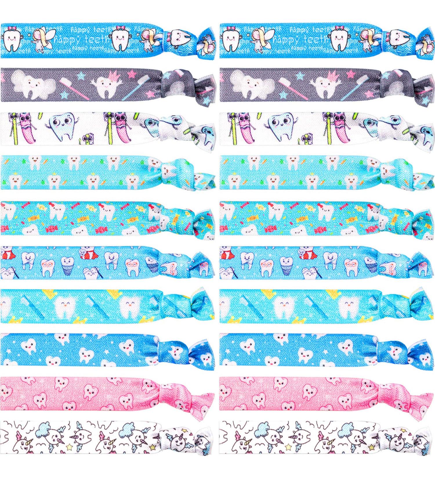 Dental Tooth Hair Ties - 20pc Elastic Ponytail Holders with Cute Teeth Pattern - Perfect Gift for Dental Hygienists & Girls - Buy Online on GoSupps.com
