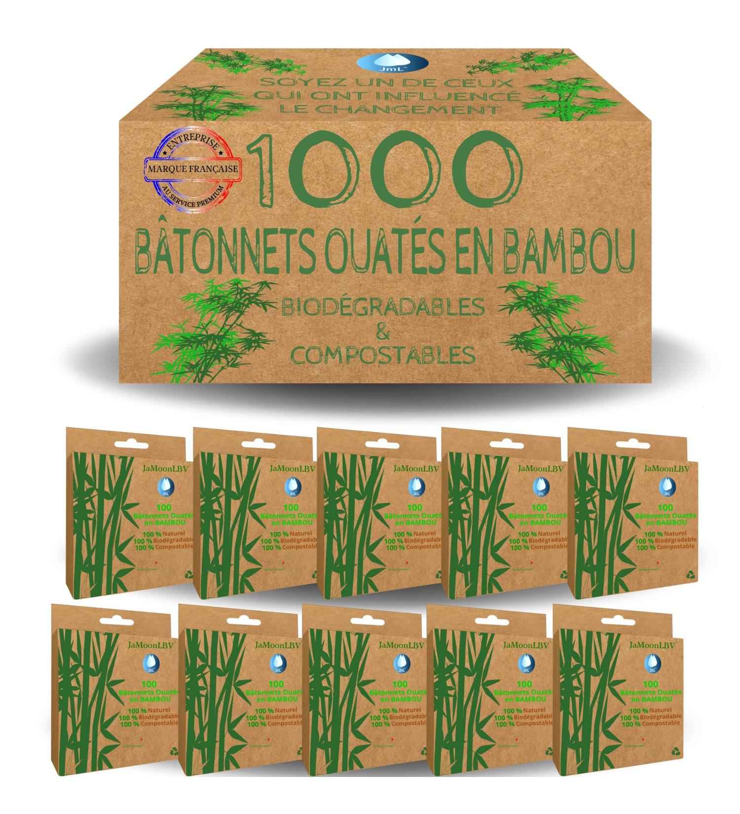Bamboo Cotton Buds | JaMoonLBV JmL French Brand | 1000 Cotton Buds | Biodegradable & Compostable - Buy Online on GoSupps.com