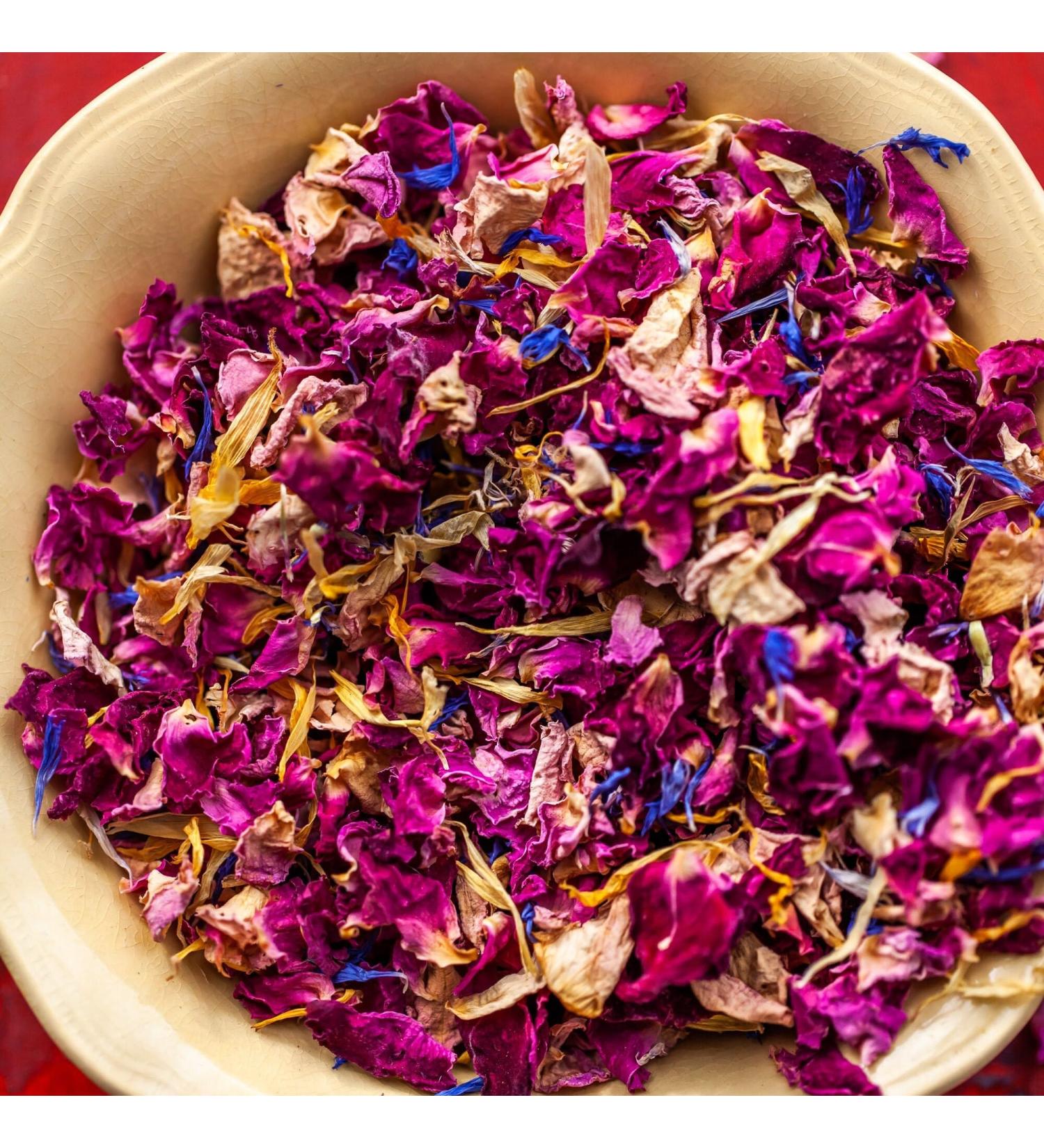 Edible 'Sunrise' Pink Rose Red Rose Blue Cornflower & Yellow Marigold Dried Flower Petal Mix - 50g - Food Grade - Culinary - Cake - Bake - Decoration (112) - Buy Online on GoSupps.com