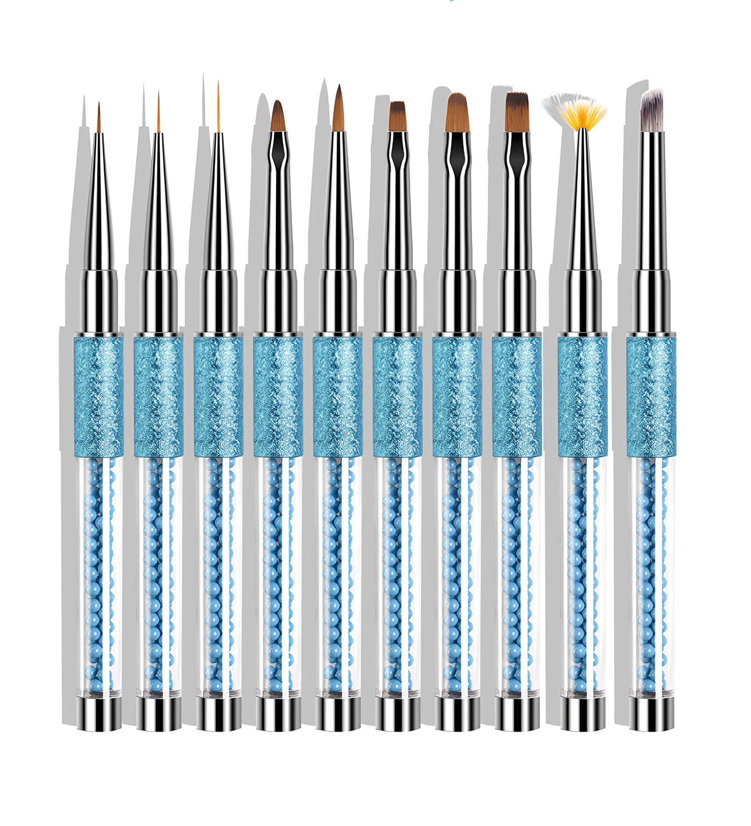 10 Pcs Kolinsky Sable Hair Acrylic Nail Art Brushes with Cap - Blue Set - Buy Online on GoSupps.com
