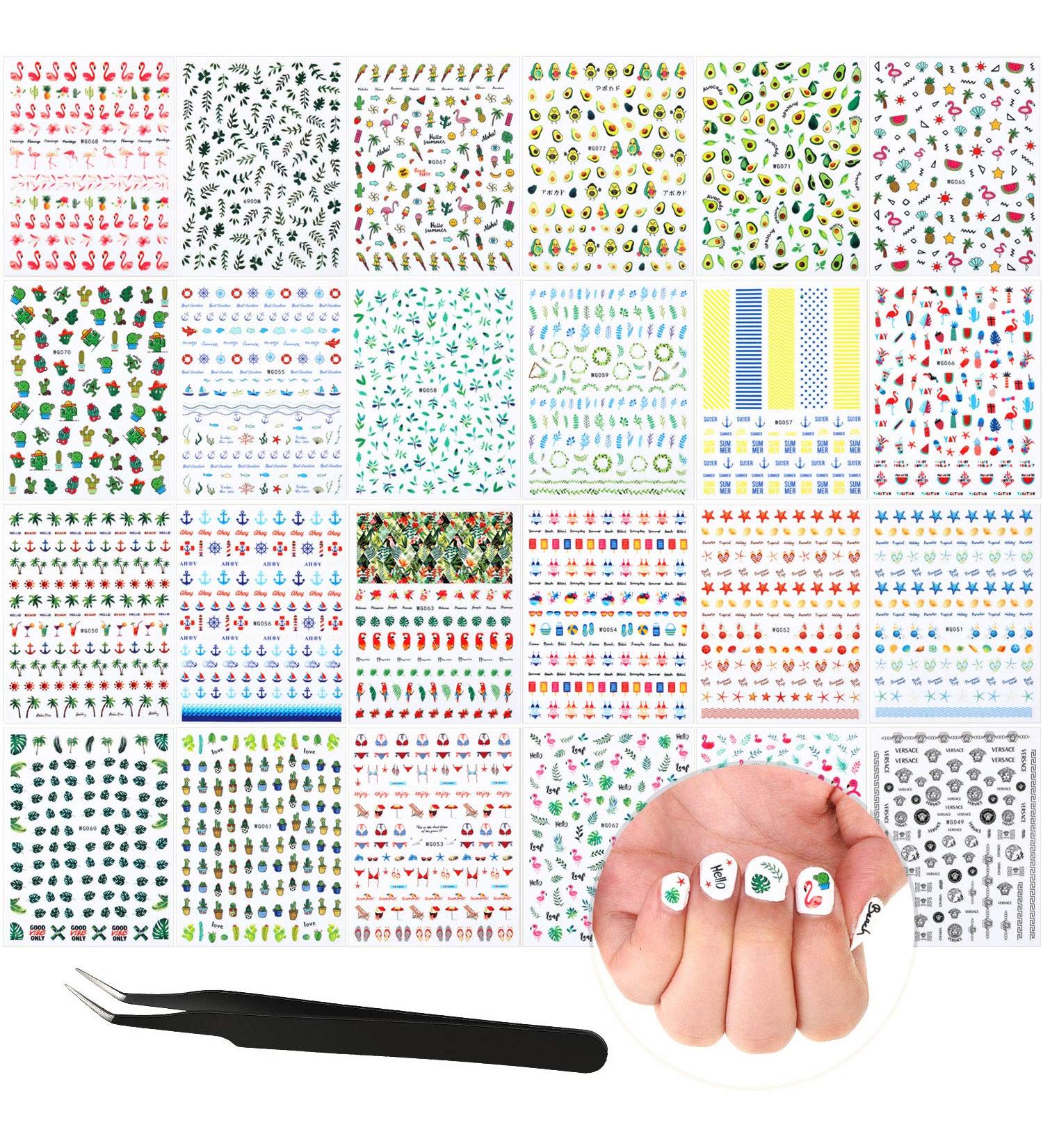 2800-Piece Mixed Summer Holiday Nail Art Stickers | 3D Flamingo, Cactus, Fruits, Leaves | Self-Adhesive Nail Decals with Tweezers - Buy Online on GoSupps.com