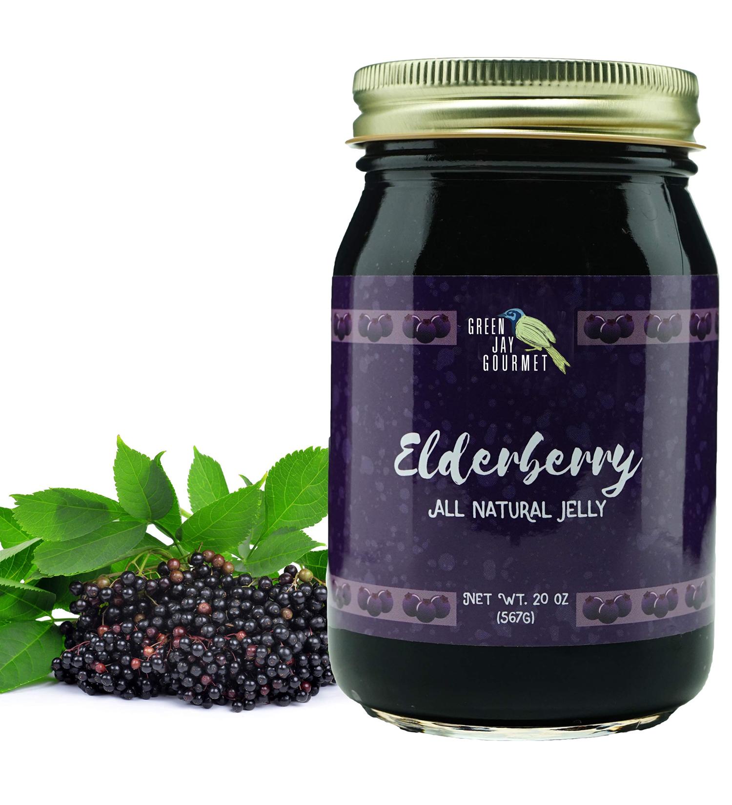 Green Jay Gourmet Elderberry Jelly All-Natural Jam with Elderberries & Lemon Juice Vegan Gluten-free Jam - Contains No Preservatives or Corn Syrup Made in USA Elderberry Jam 20 Ounces Elderberry Jelly 1.25 Pound (Pack of 1)