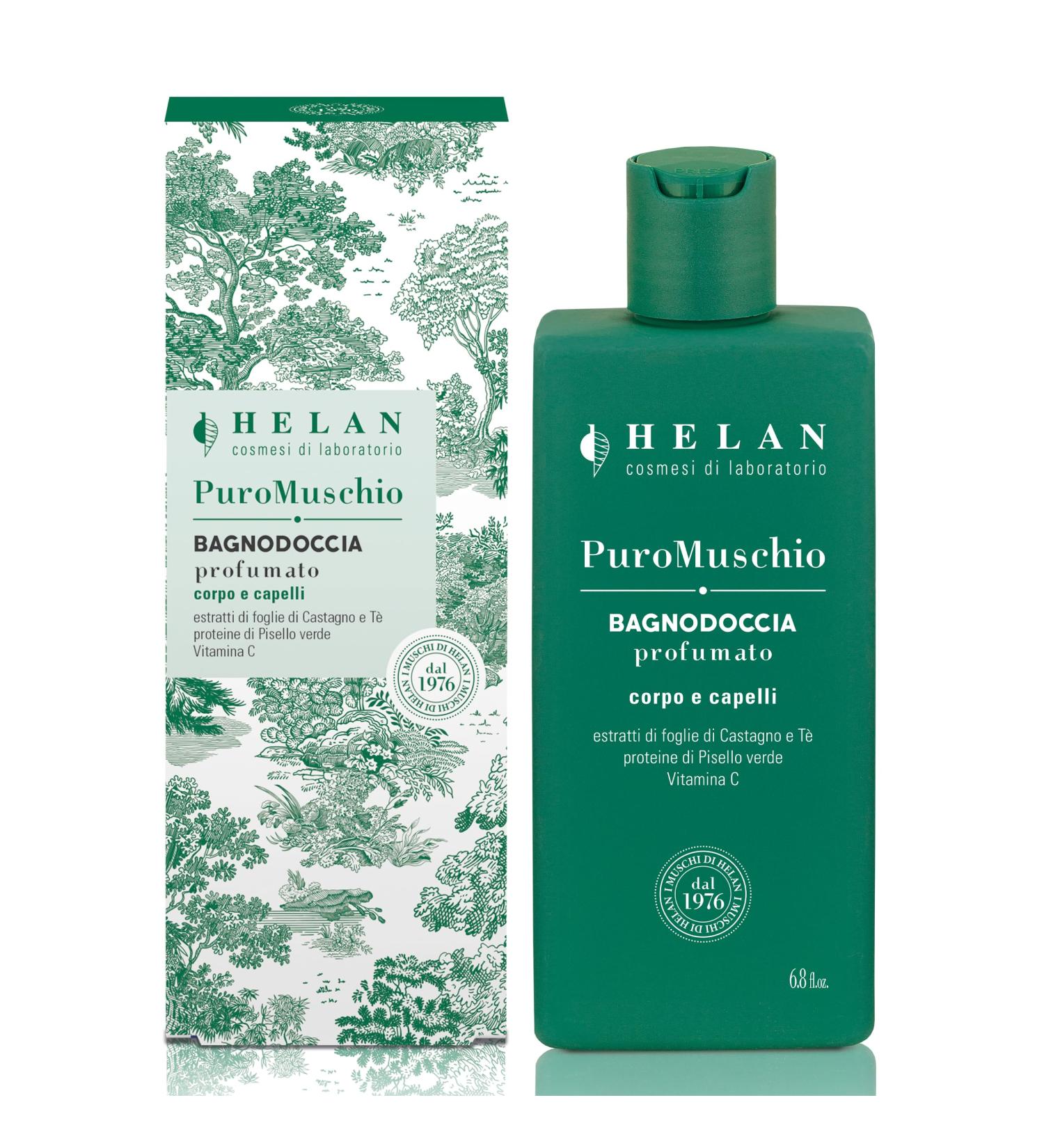 Helan Puro Muschio-Shampoing et gel douche 2en1 pour hommes et femmes la vitamine C antioxydante doux pour une peau douce Gel douche corps et cheveux 94% d'origine naturelle fabriqu en Italie 200ml - Buy Online on GoSupps.com