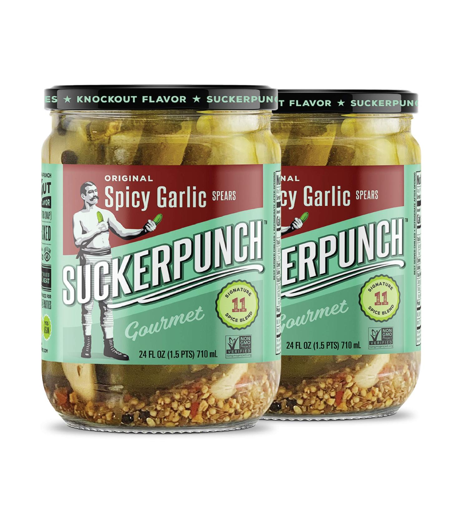 SuckerPunch Spicy Garlic Pickle Spears 24oz - 2-Pack | Gourmet Pickles - Buy Online on GoSupps.com