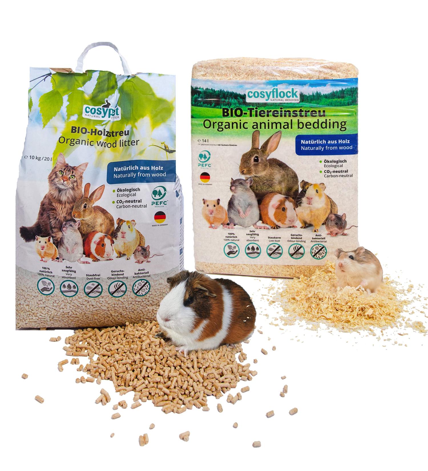 Cosypet Organic Wood Litter for Rabbits & Rodents - 10kg Pellets + 3.2kg Flakes | Strong Odor Binding & Non-Clumping - Buy Online on GoSupps.com