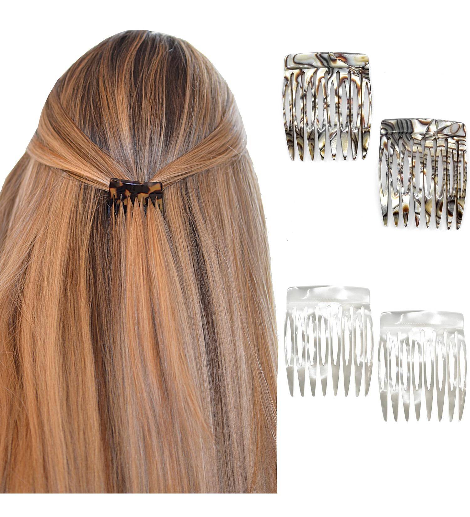 Camila Paris Onyx and Pearl French Hair Side Comb 4 Pack - Handmade Small Decorative Combs for Women, Strong Hold Clips - Made in France - Buy Online on GoSupps.com