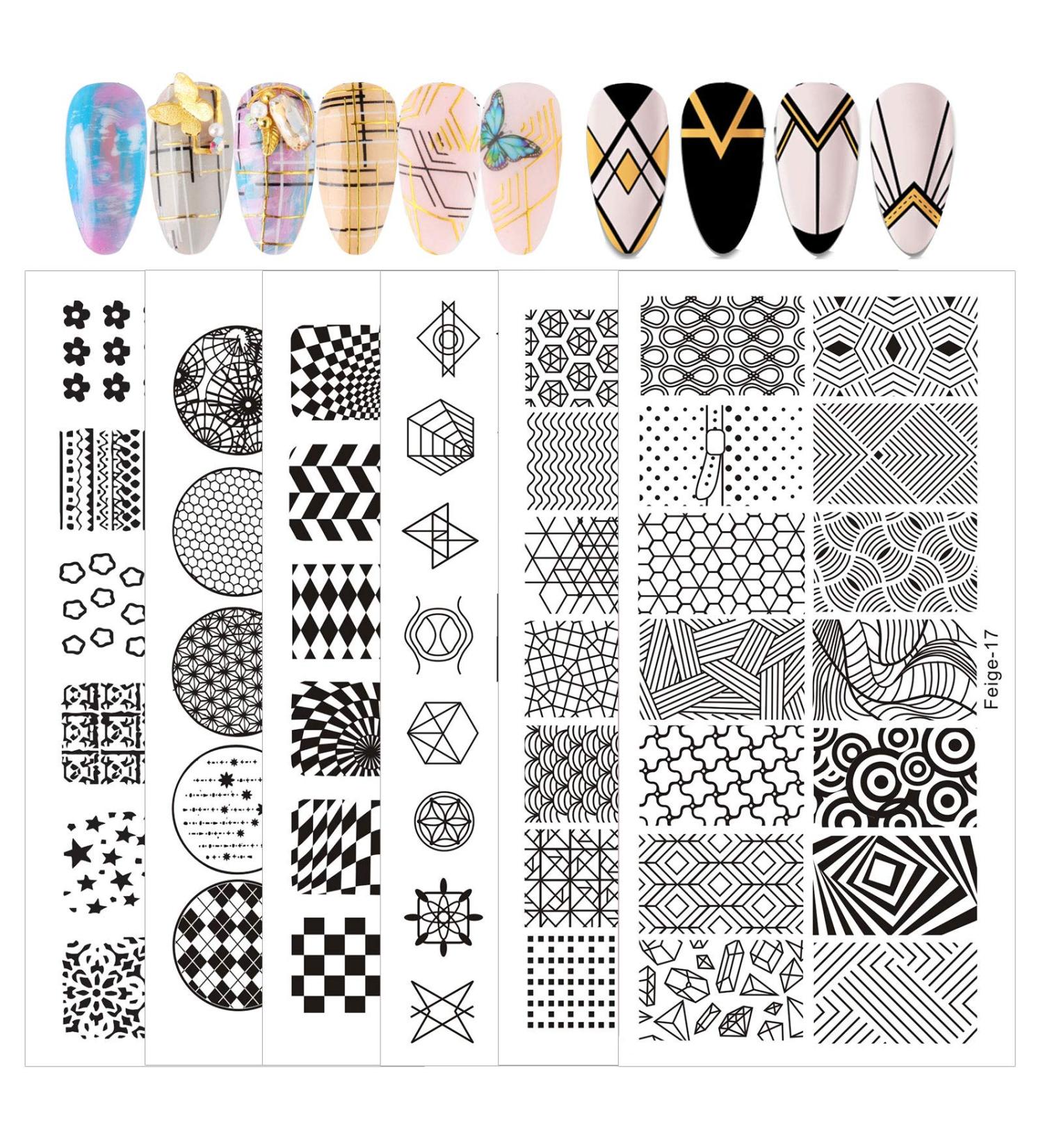 NICENEEDED Striped Geometric Theme Nail Art Stamping Kit wiht 6 PCS Nail Stamping Plates for Women Nail Art Tools Striped Geometric Pattern Nail Image Polish Template for Nail Decoration DIY Print Stytle 2 - Buy Online on GoSupps.com