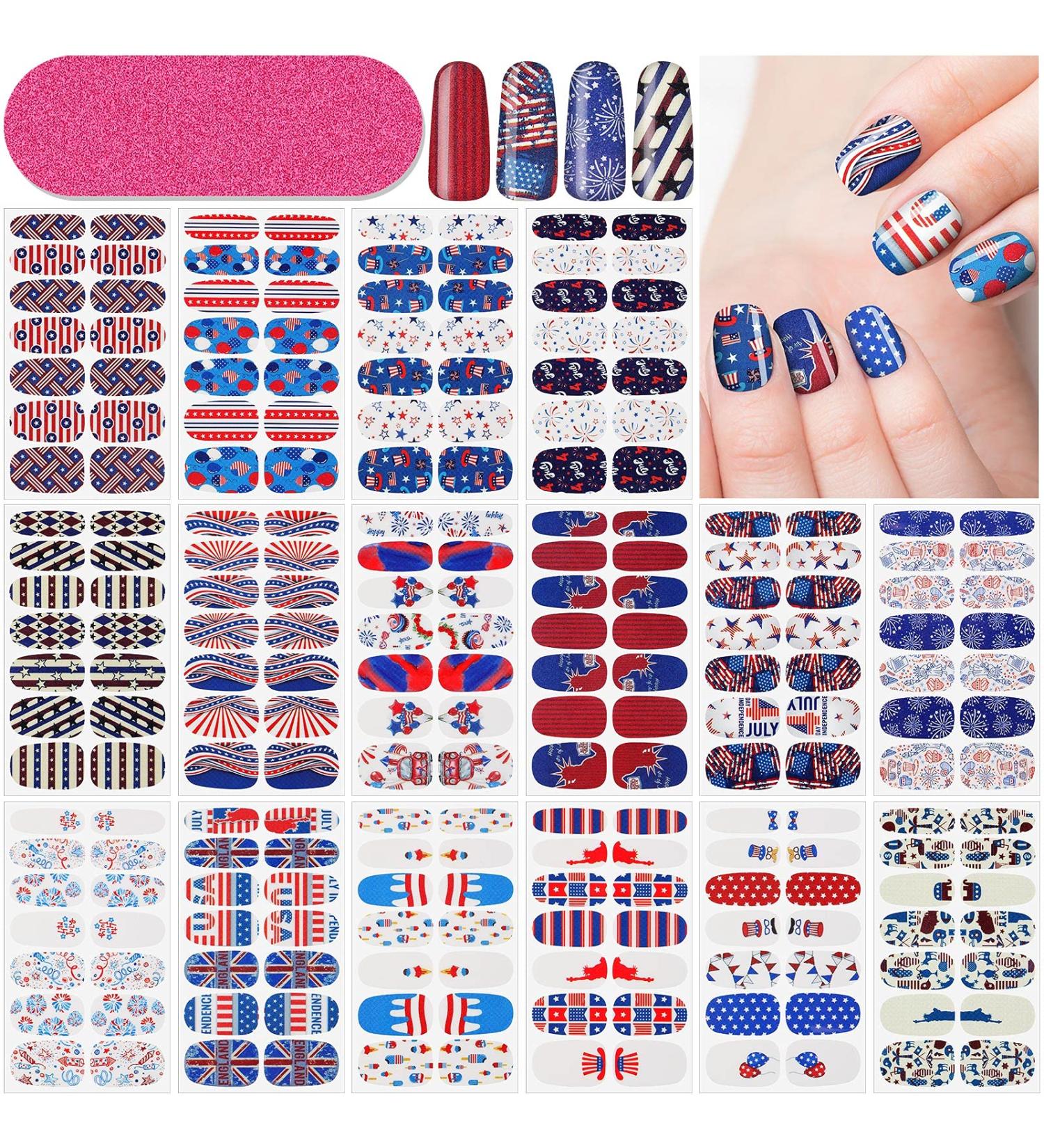 Dunzy 16 Sheets 4th of July Nail Stickers - Patriotic Independence Day Design with Nail File - Self-Adhesive Wraps & Decals for Manicure - Buy Online on GoSupps.com