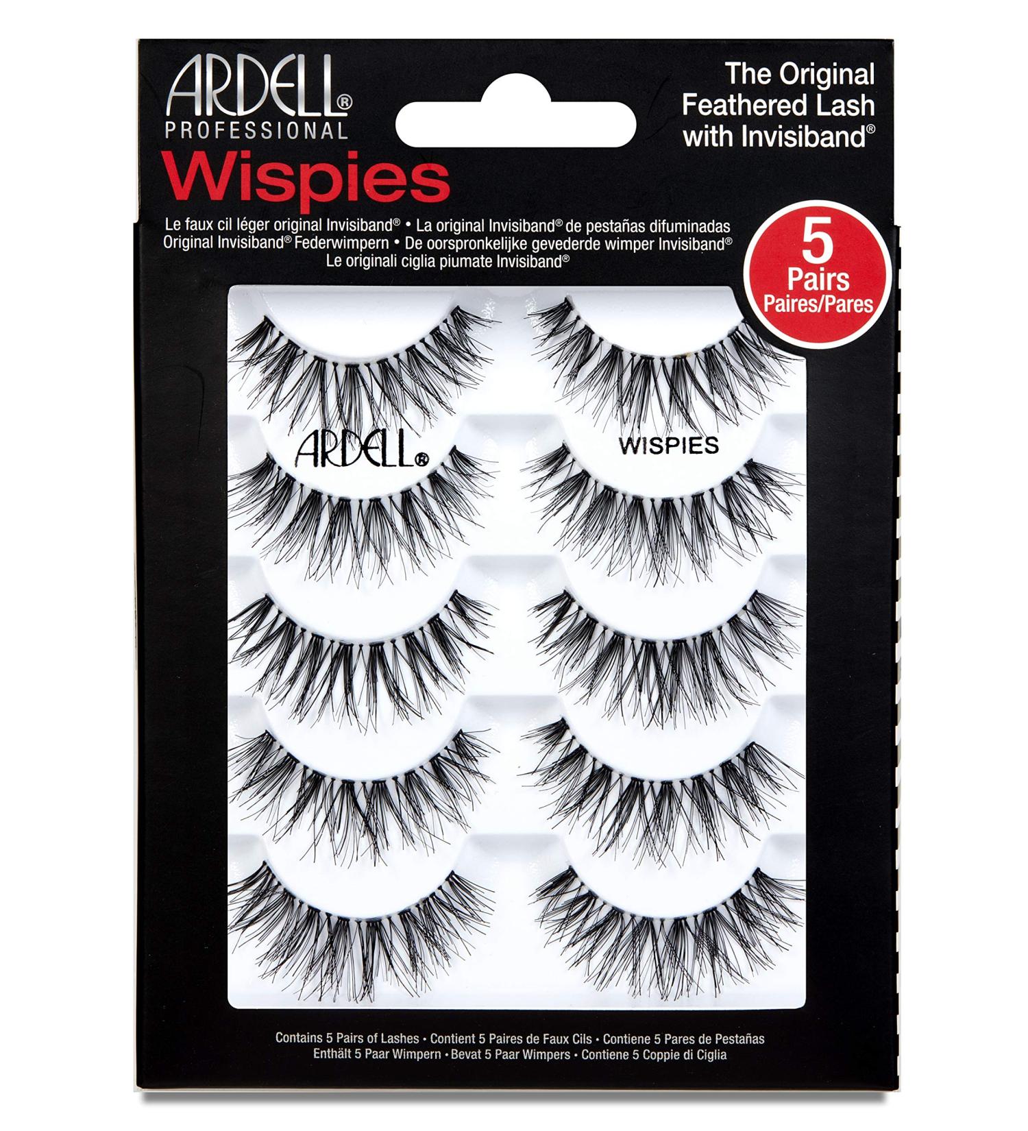 Ardell False Eyelashes Wispies Black, 1 pack (5 pairs of strip lashes per pack) Wispies Black 5 Pair (Pack of 1)